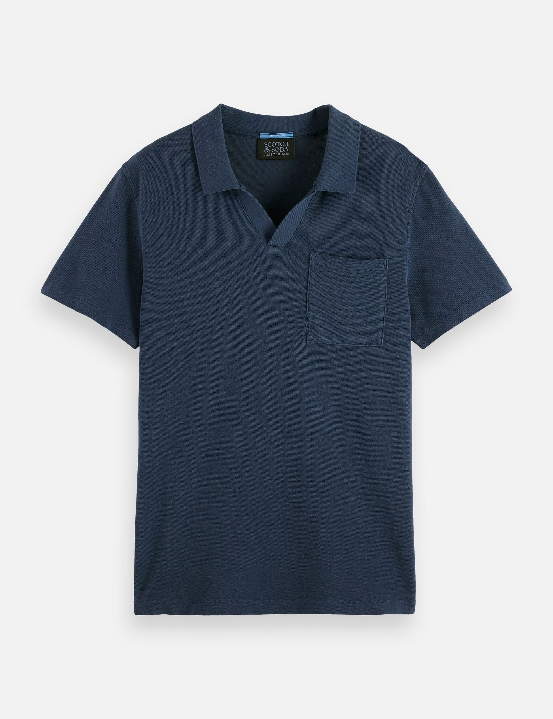 Garment-dyed pique relaxed fit pocket polo