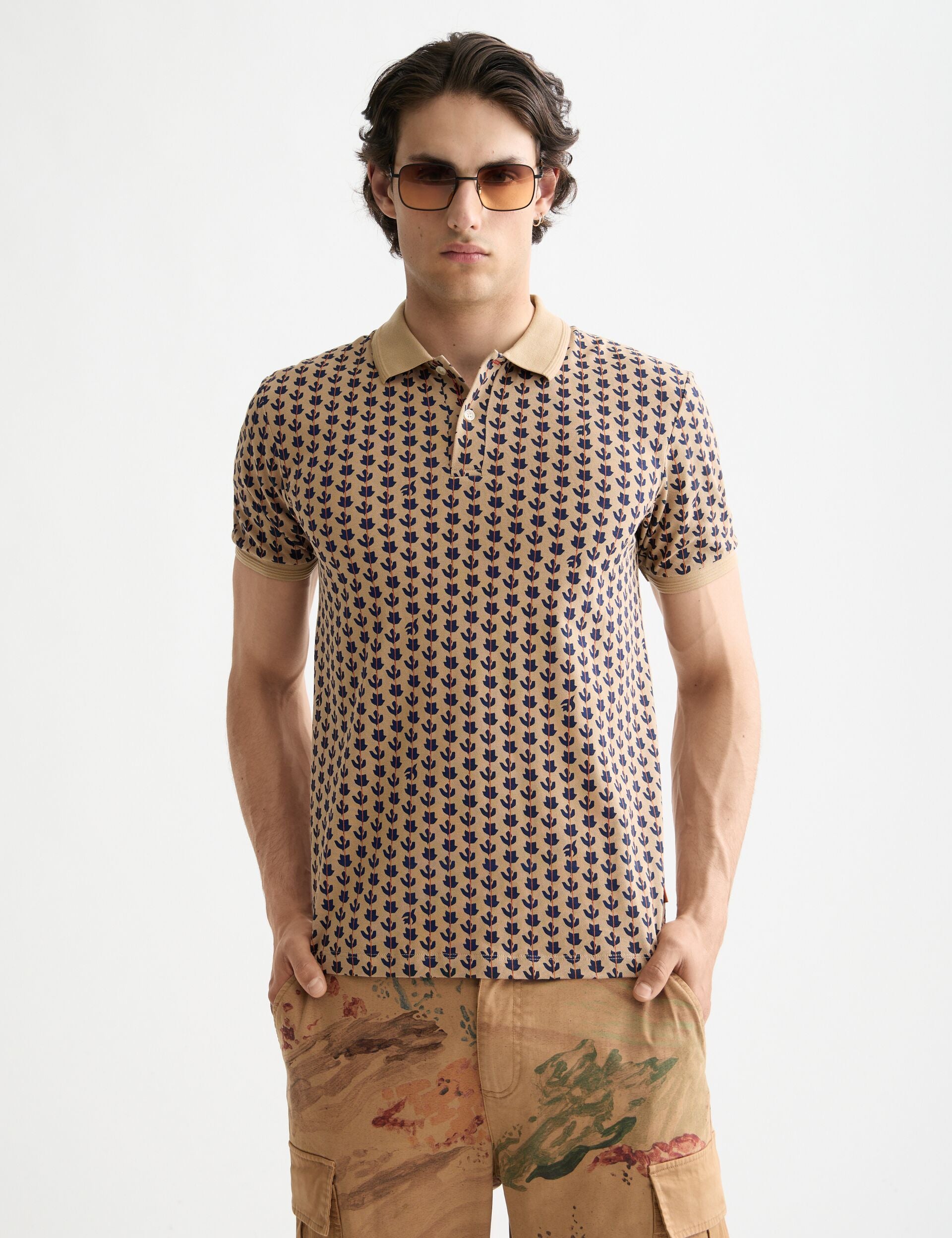 Micro allover print jersey regular fit polo