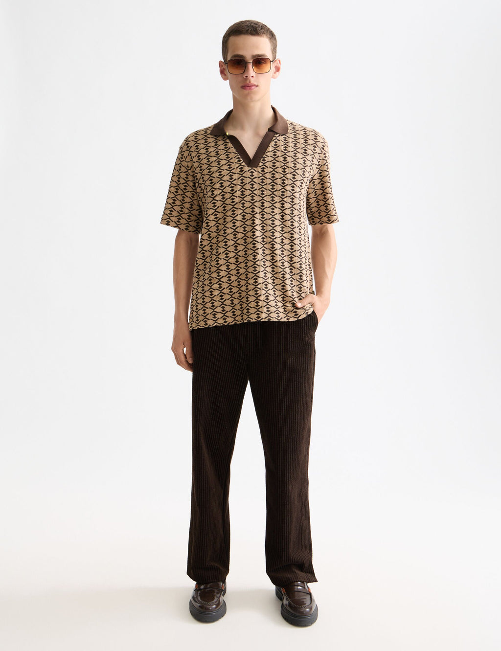 Towelling printed relaxed fit polo