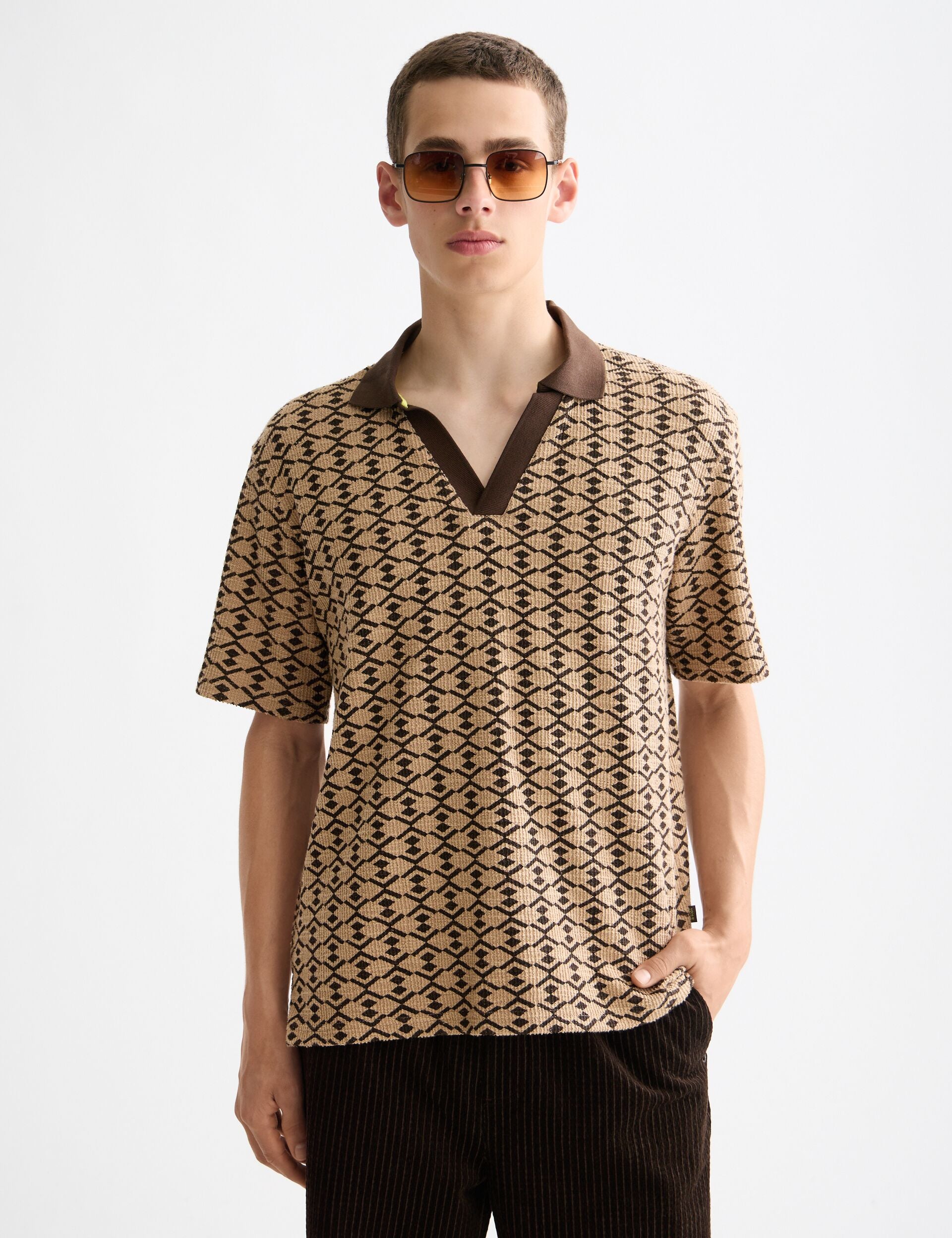 Towelling printed relaxed fit polo