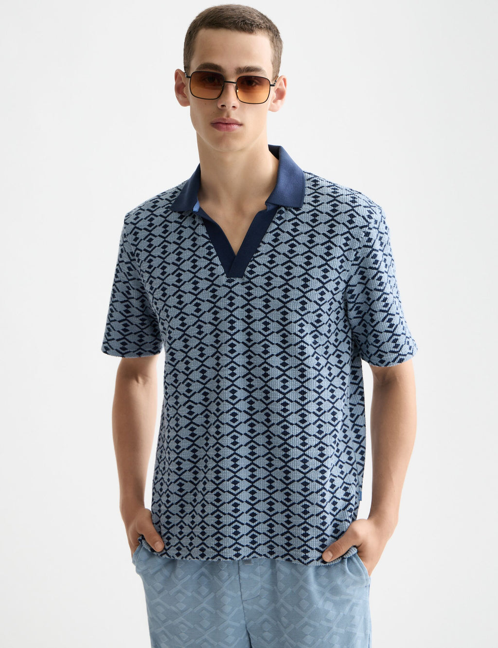 Towelling printed relaxed fit polo