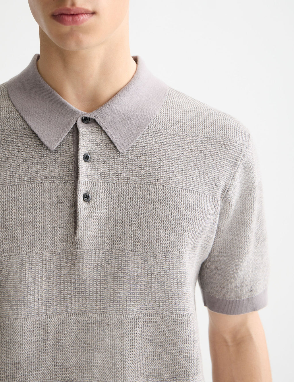 Knitted tone on tone striped regular fit polo