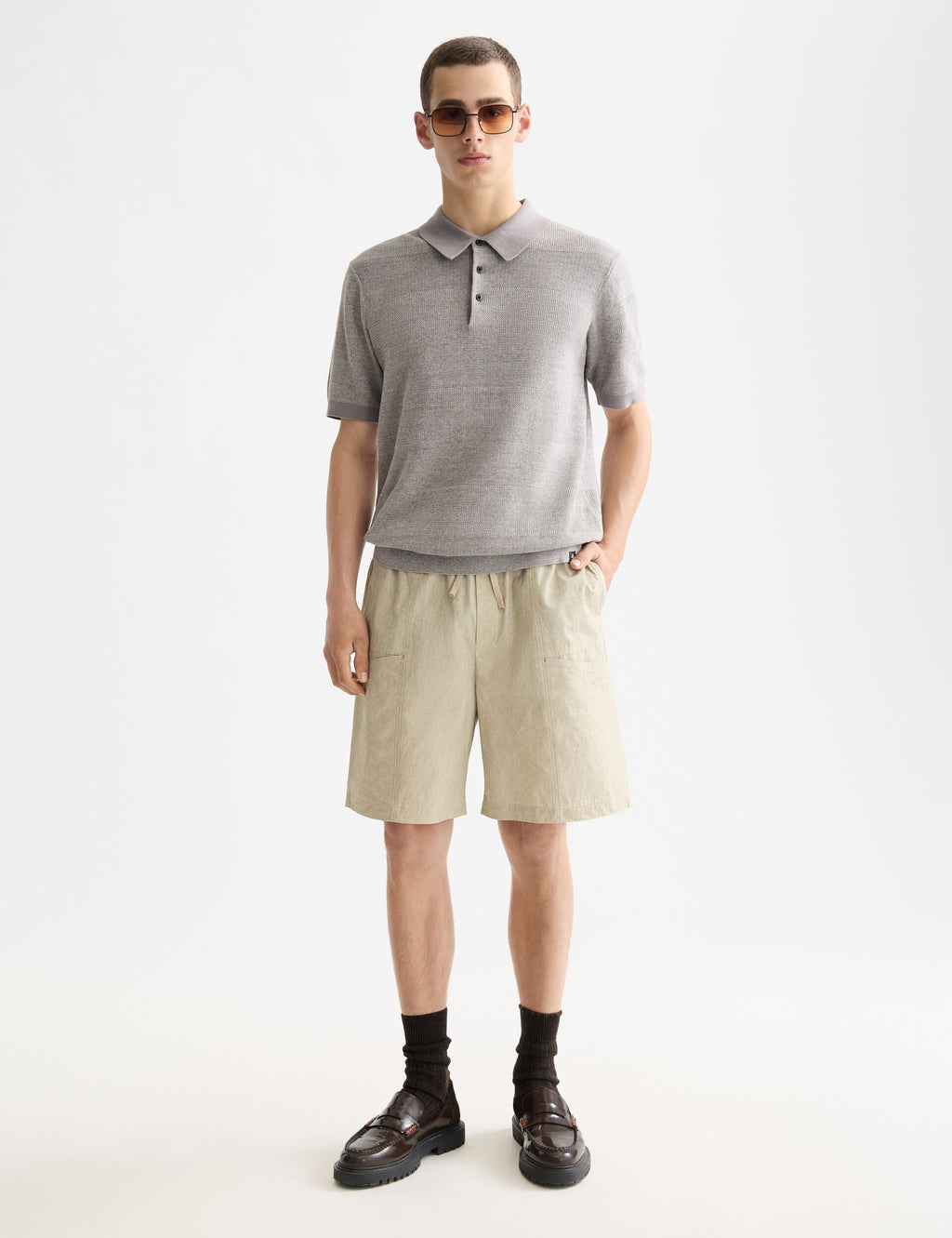 Knitted tone on tone striped regular fit polo