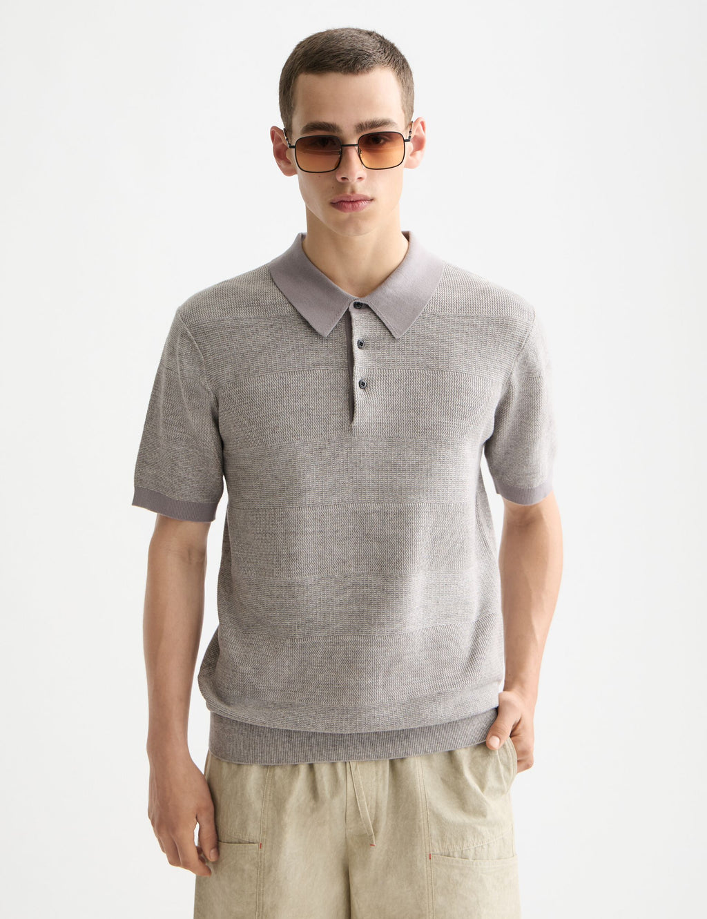 Knitted tone on tone striped regular fit polo