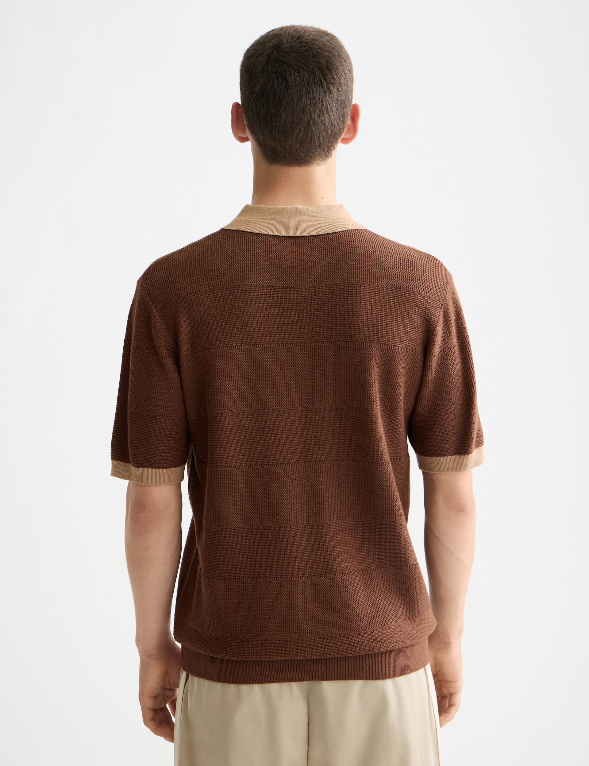 Knitted tone on tone striped regular fit polo
