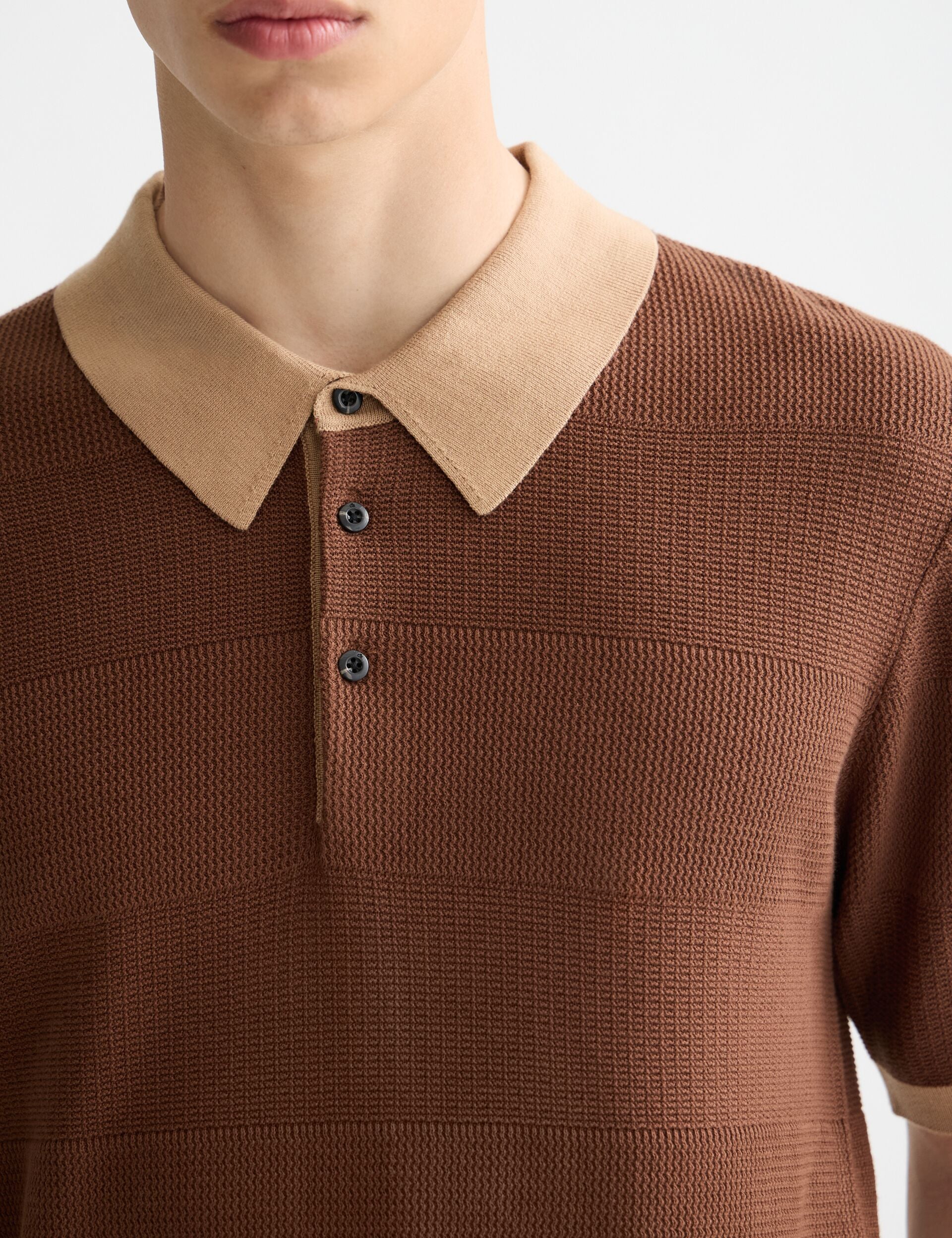 Knitted tone on tone striped regular fit polo
