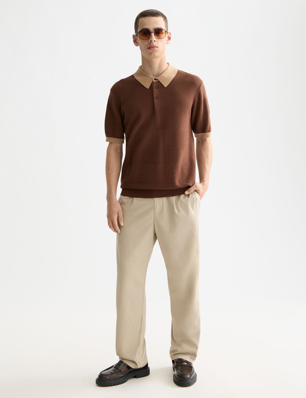 Knitted tone on tone striped regular fit polo
