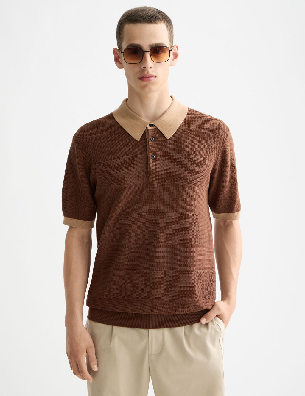 Knitted tone on tone striped regular fit polo