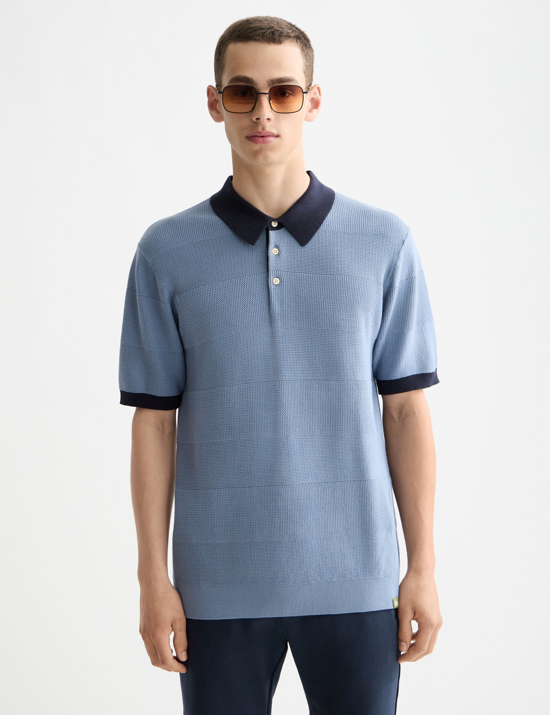 Knitted tone on tone striped regular fit polo
