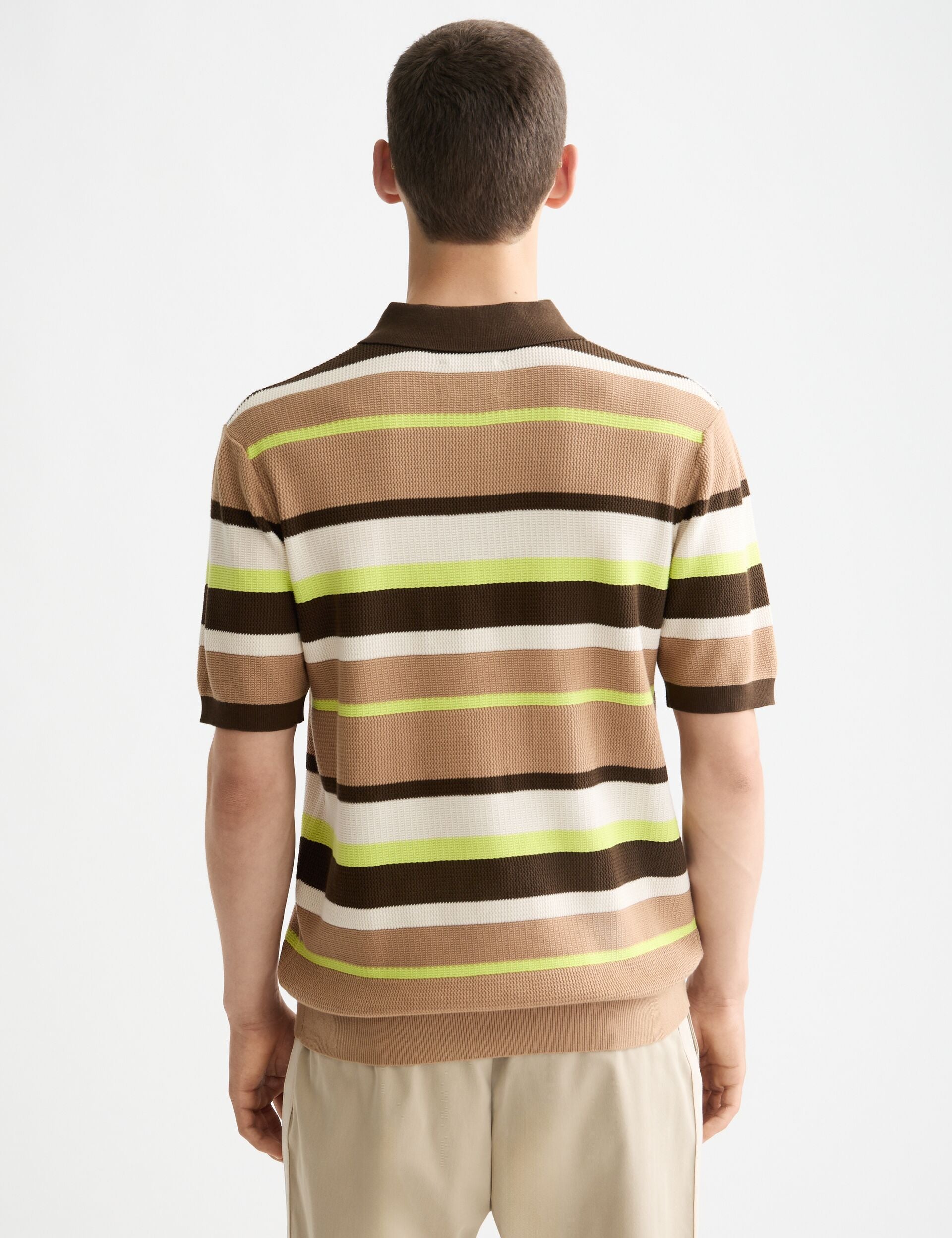 Knitted striped regular fit polo