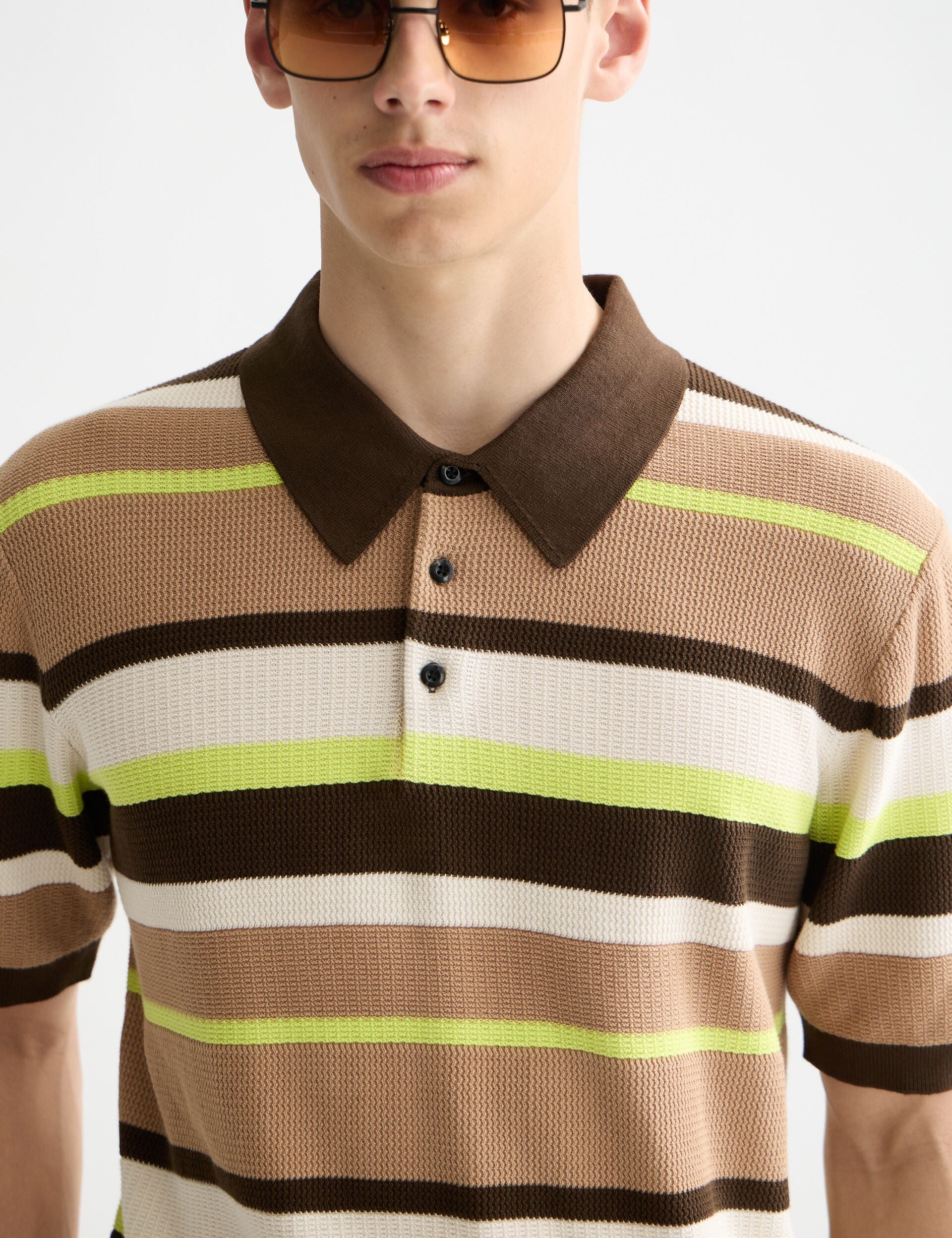 Knitted striped regular fit polo