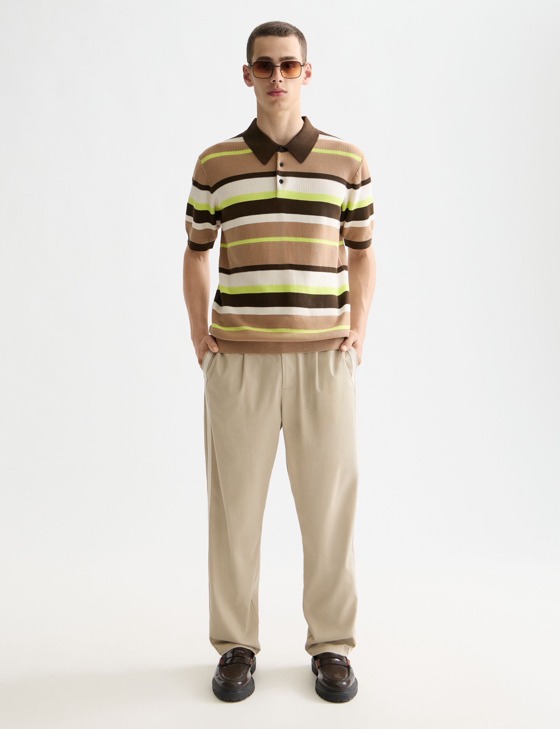 Knitted striped regular fit polo