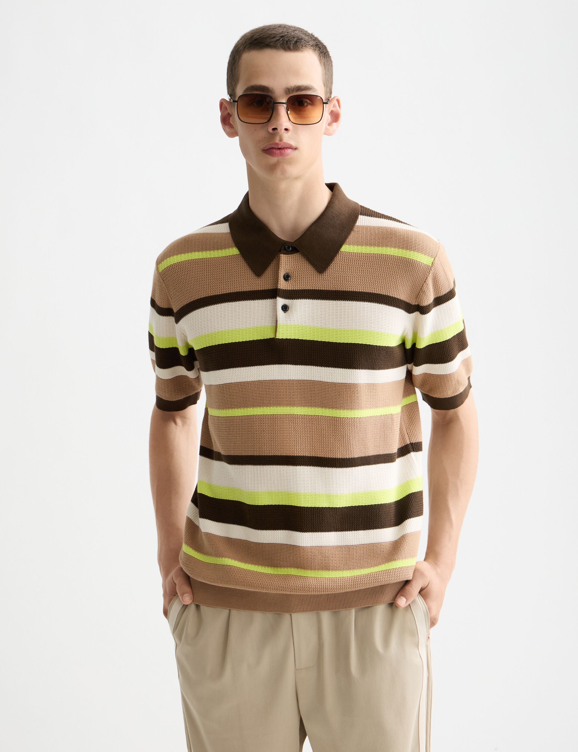 Knitted striped regular fit polo