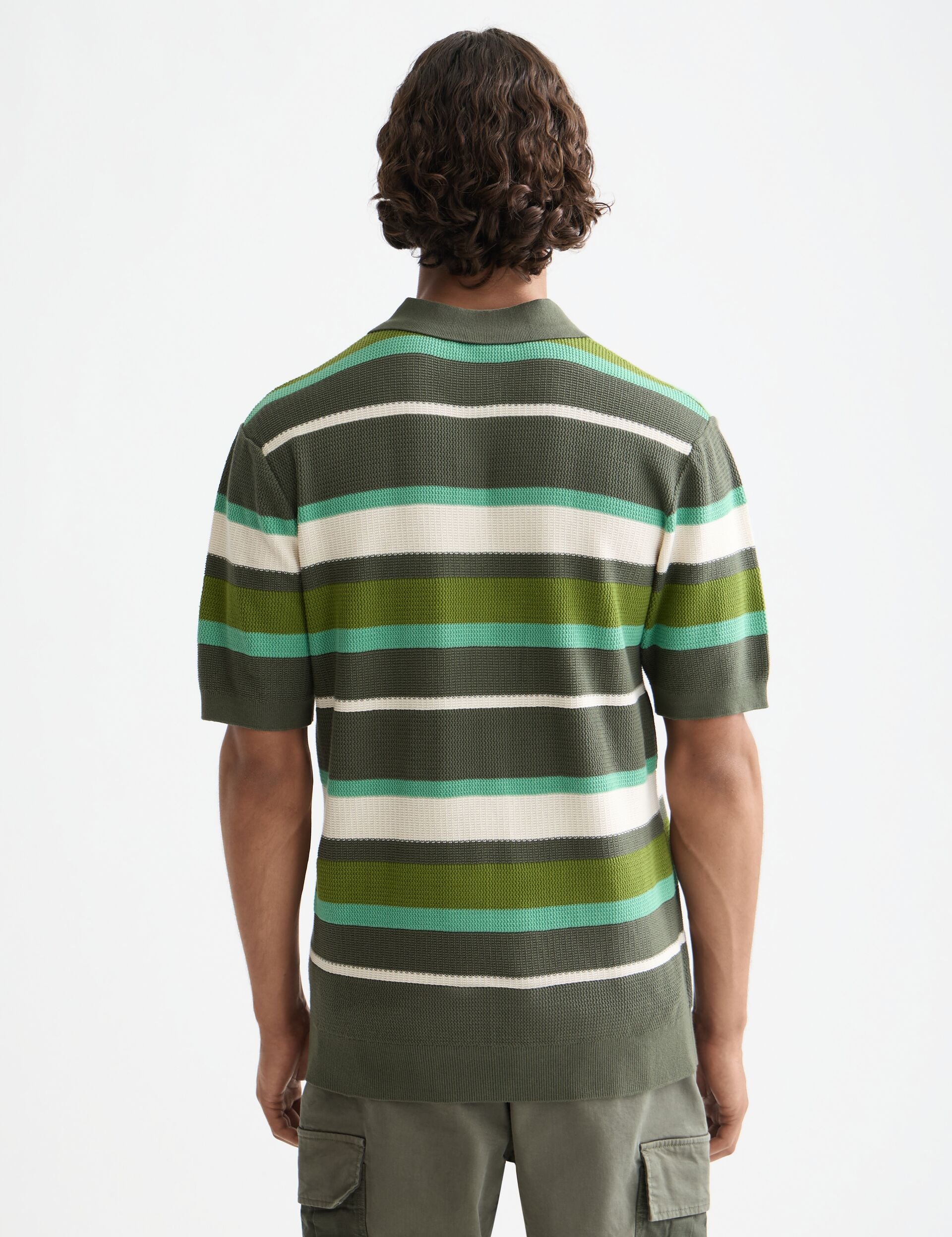 Knitted striped regular fit polo