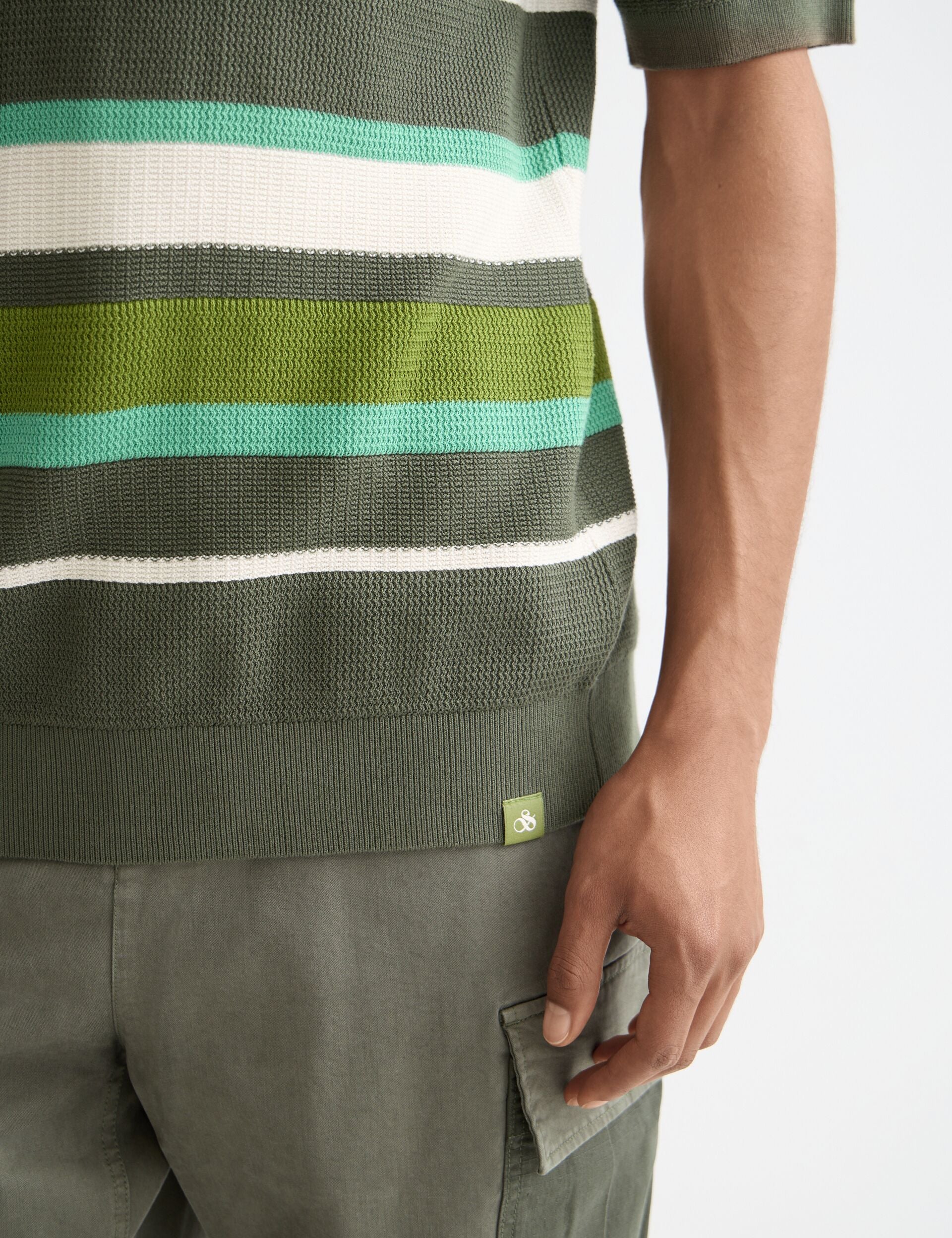 Knitted striped regular fit polo
