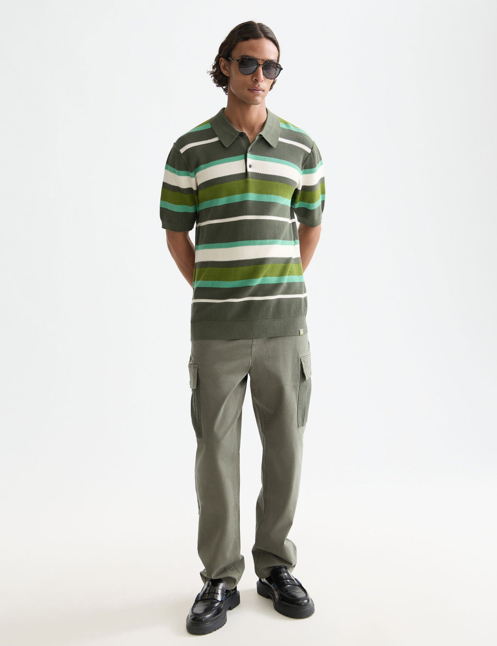 Knitted striped regular fit polo