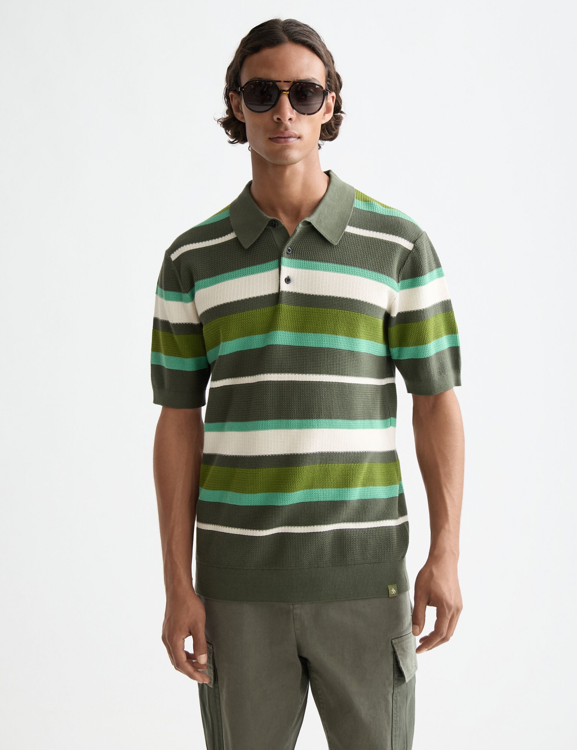 Knitted striped regular fit polo