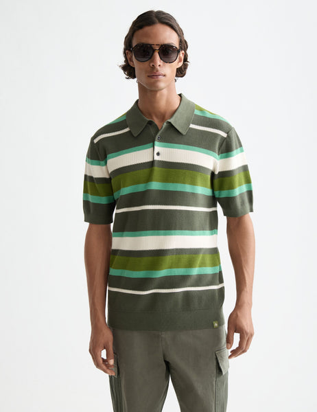 トップス Tightbooth STRIPE KNIT POLO OLIVE XL STRIPE KNIT OPEN POLO - TIGHTBOOTH® タイトブース オフィシャル