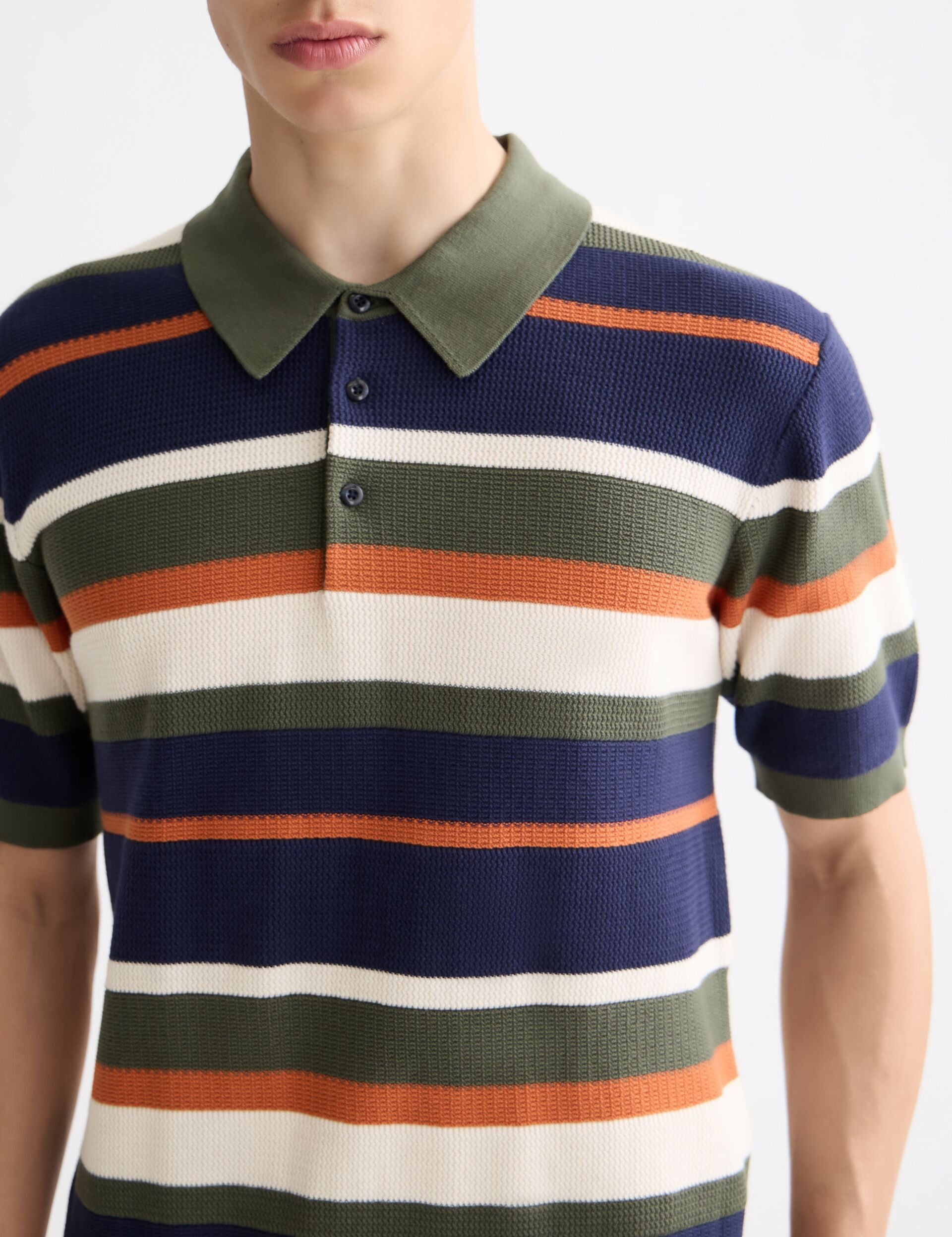 Knitted striped regular fit polo