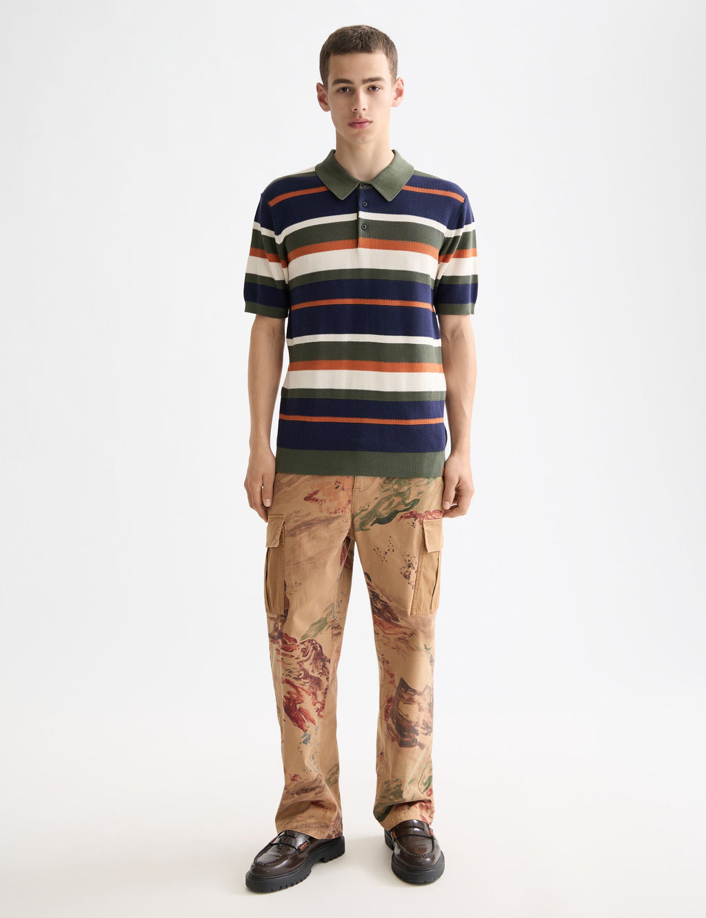 Knitted striped regular fit polo