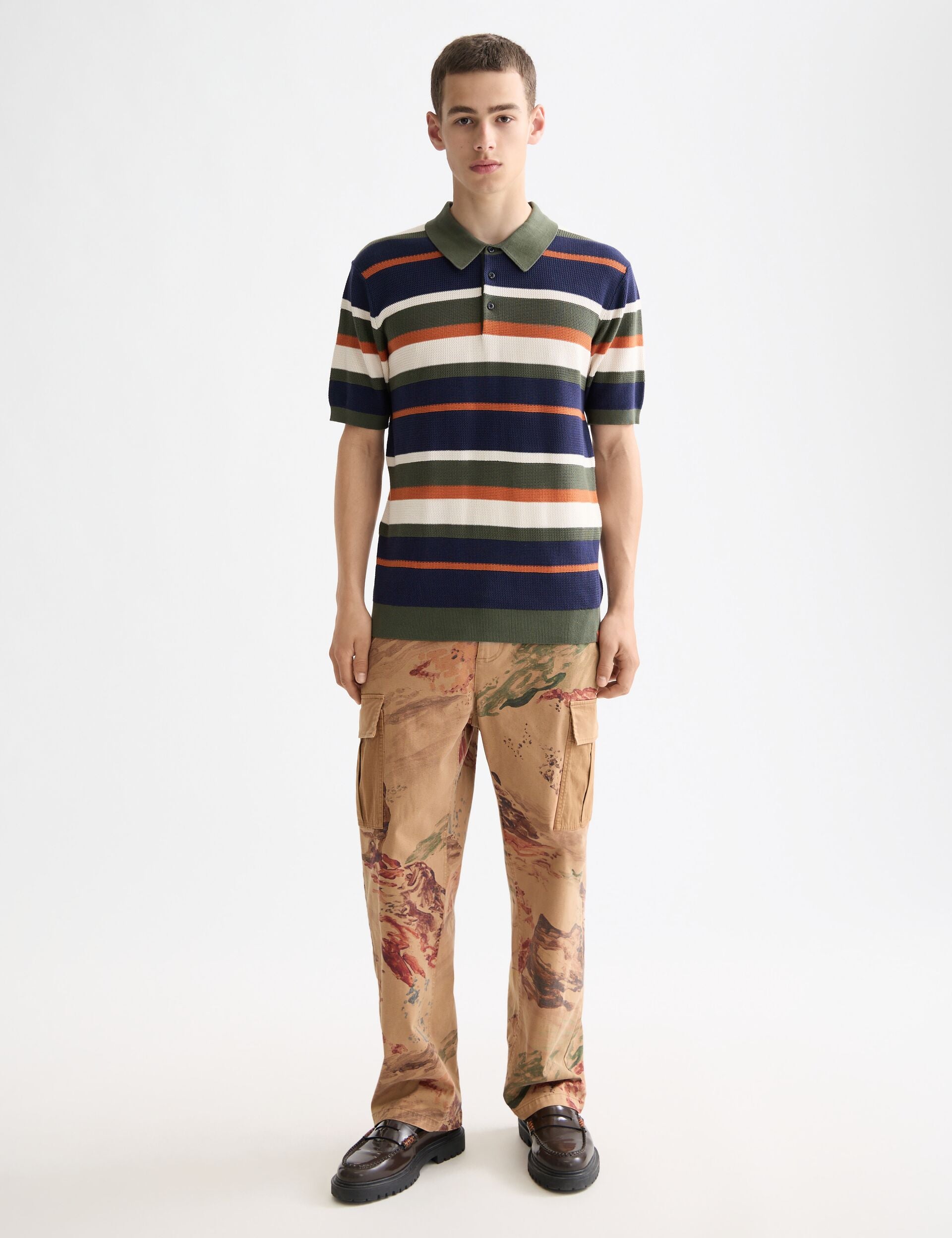 Knitted striped regular fit polo