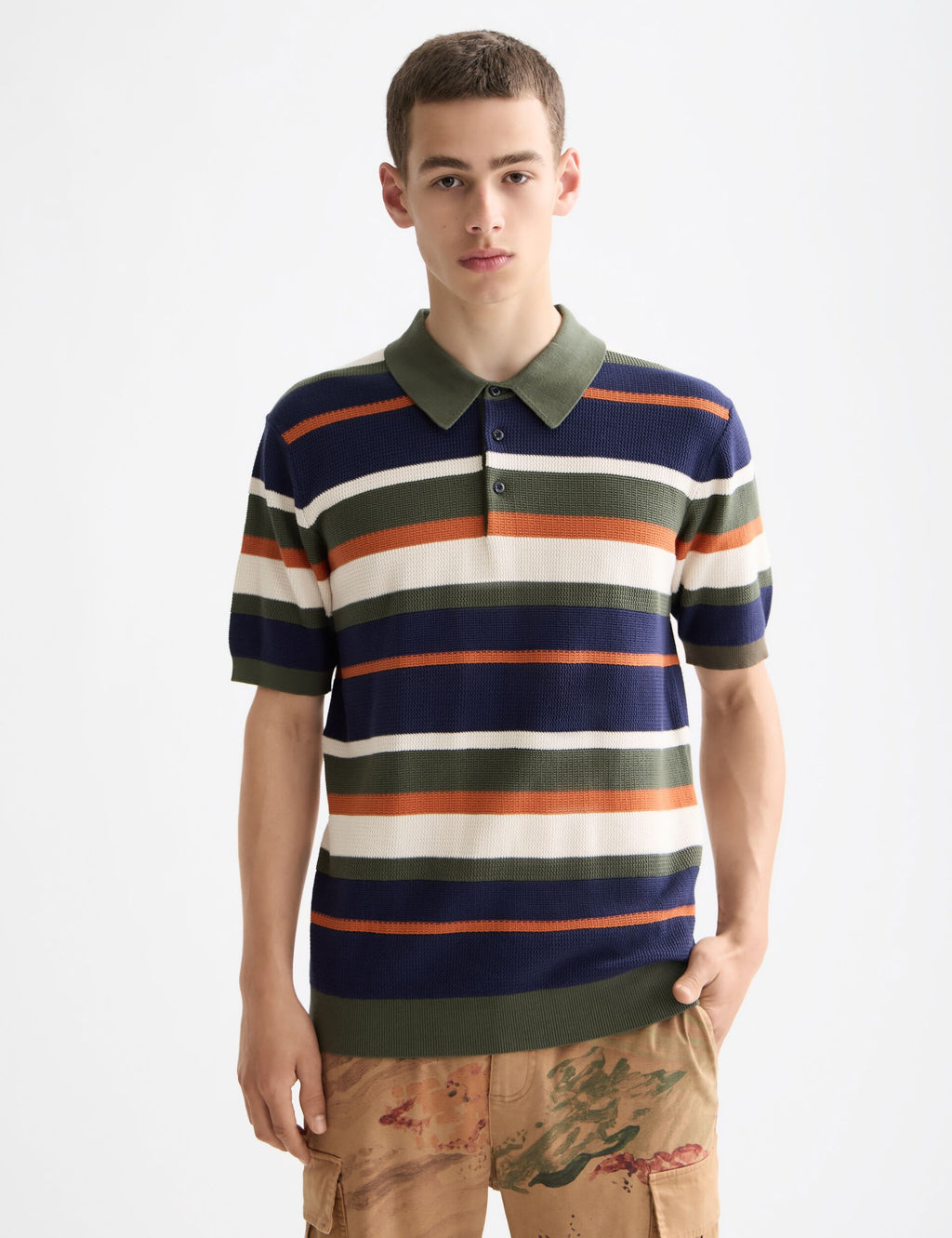 Knitted striped regular fit polo