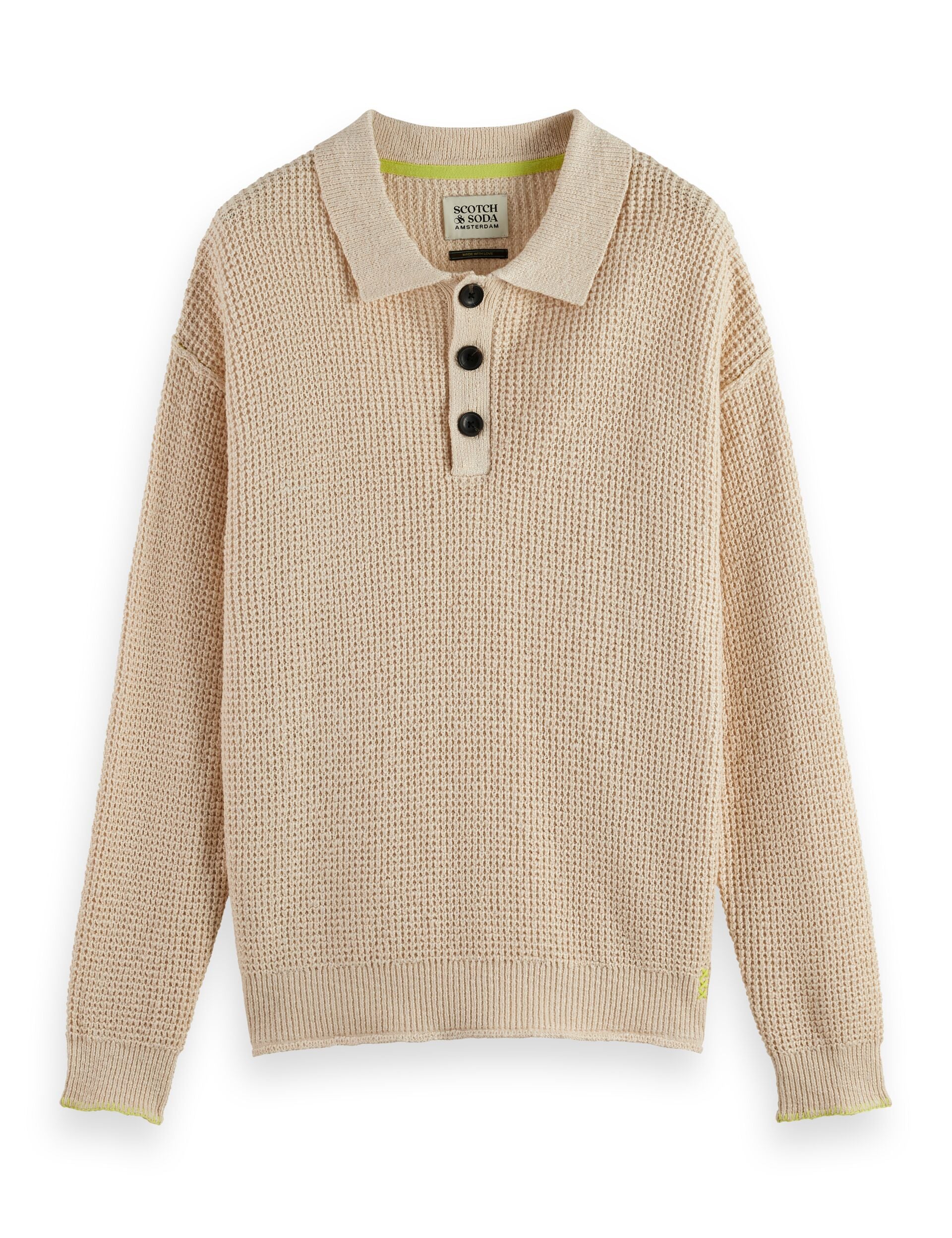 Waffle stitch dropped shoulder longsleeve polo