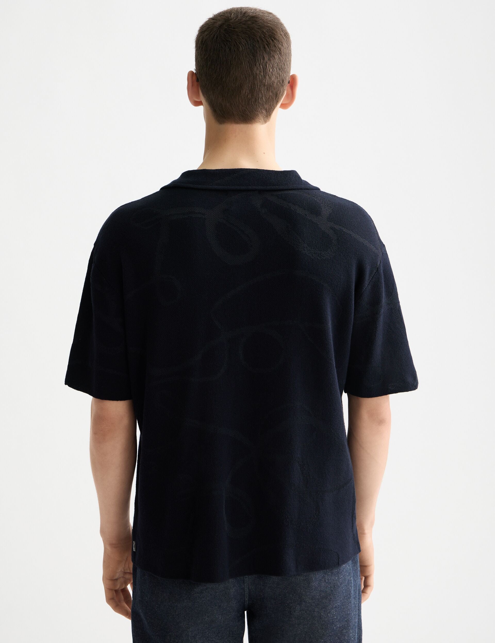 Jacquard knitted short sleeve shirt