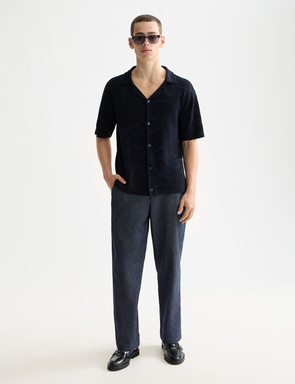 Jacquard knitted short sleeve shirt