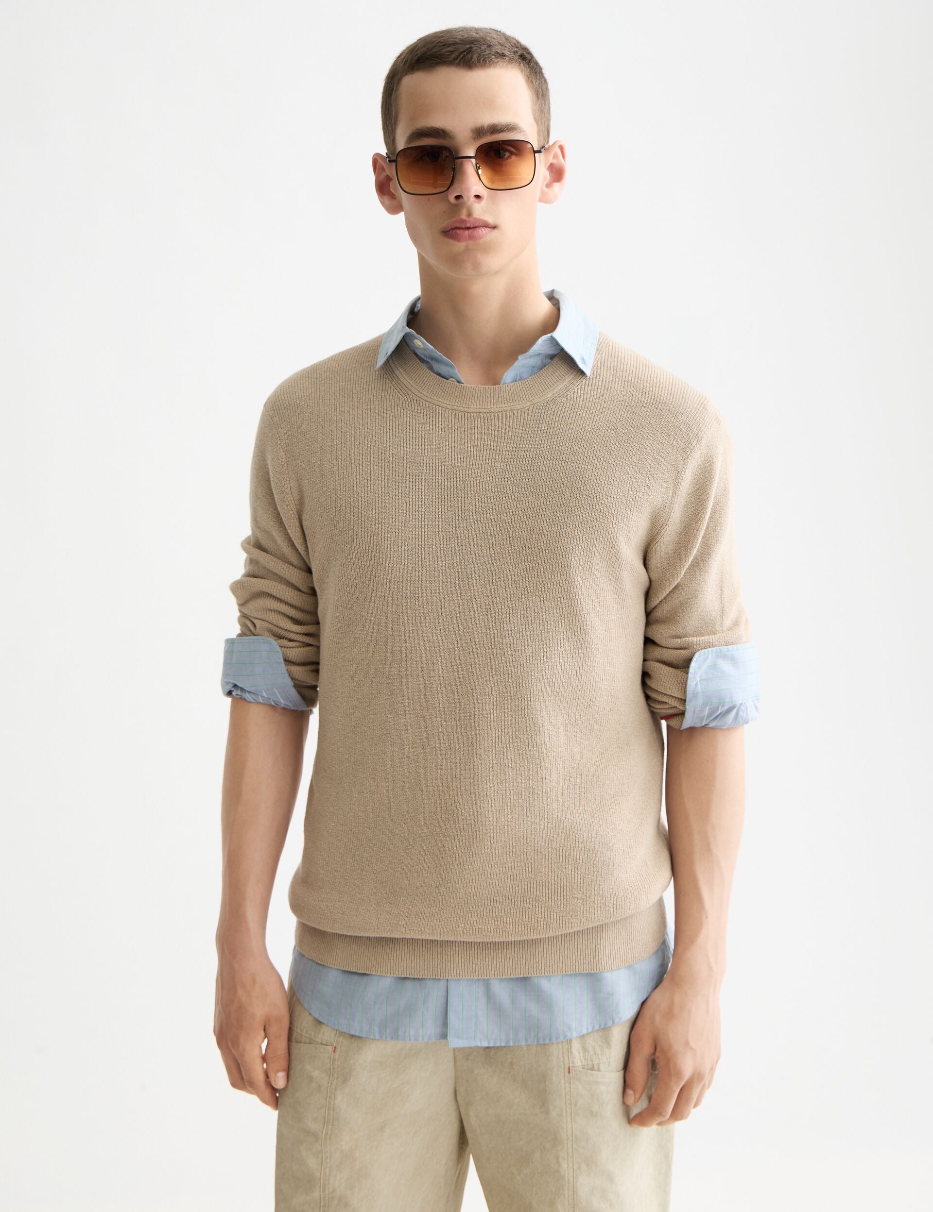 Linen blend crew neck