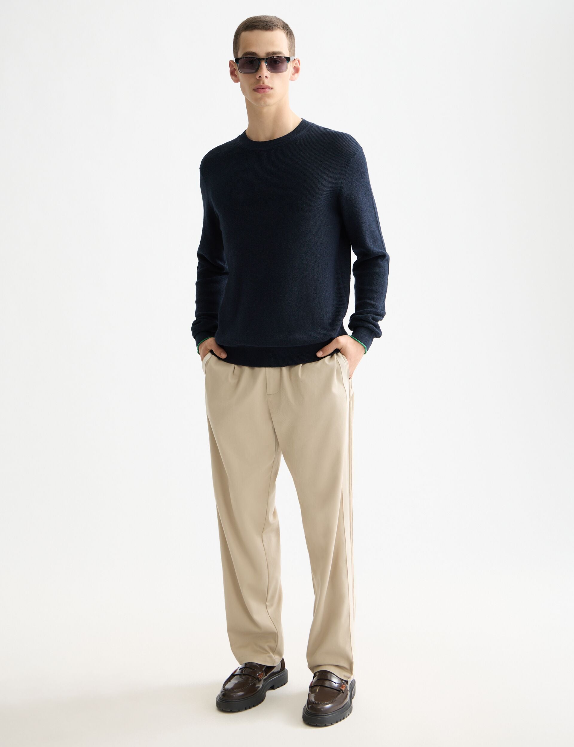 Linen blend crew neck