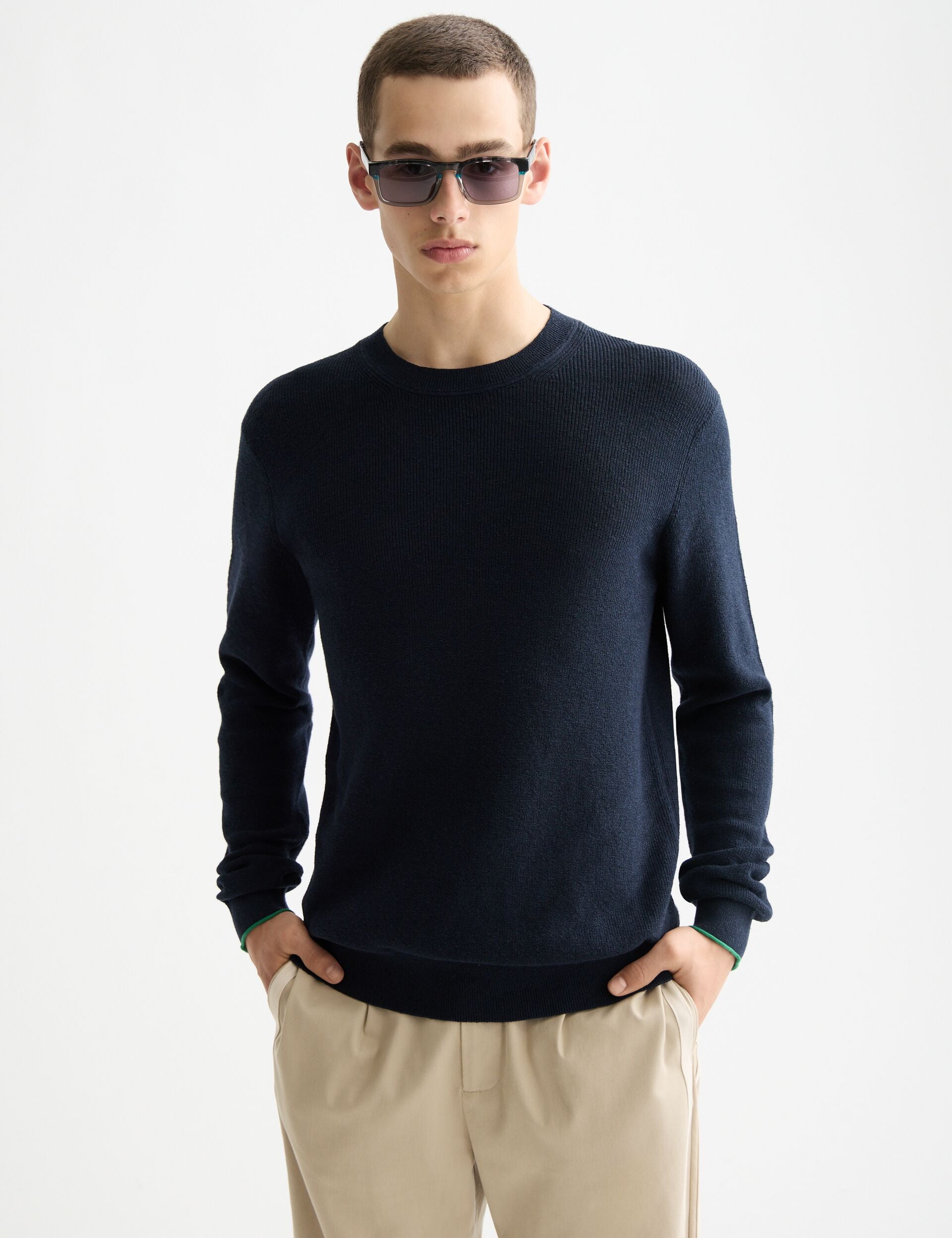 Linen blend crew neck