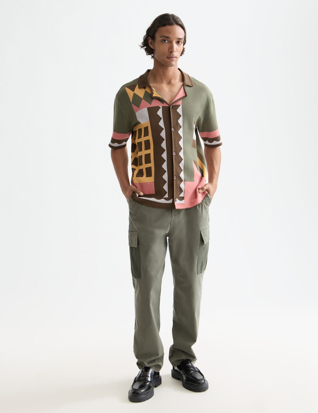 Knitted jacquard short sleeve shirt