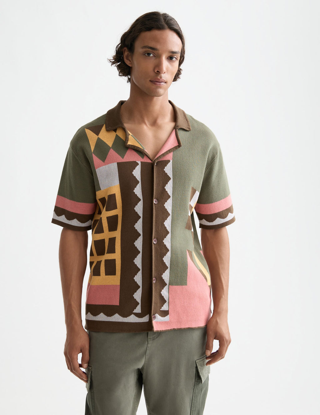 Knitted jacquard short sleeve shirt