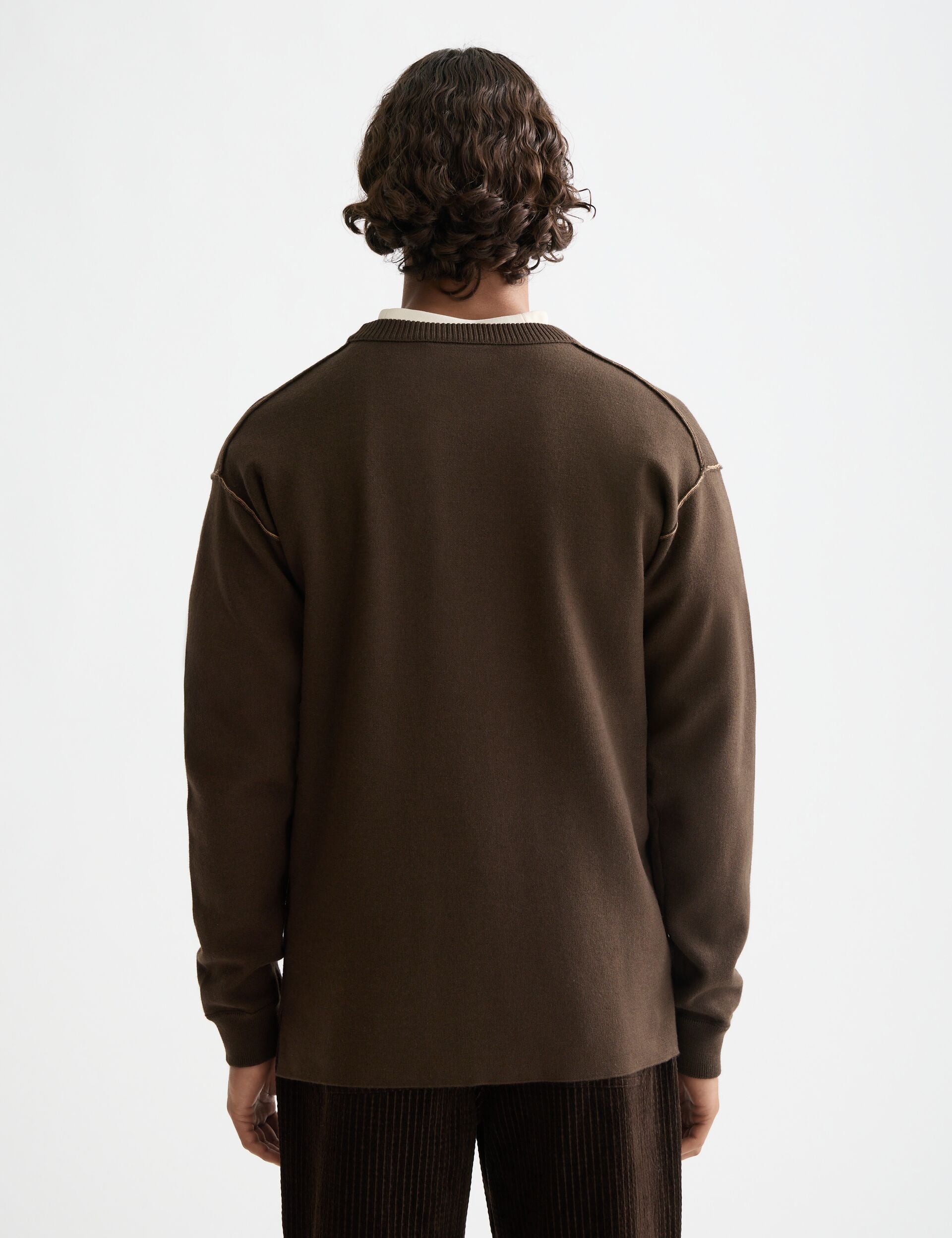Merino double face dropped shoulder crewneck