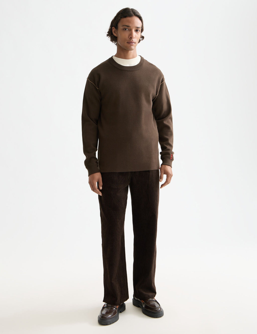 Merino double face dropped shoulder crewneck