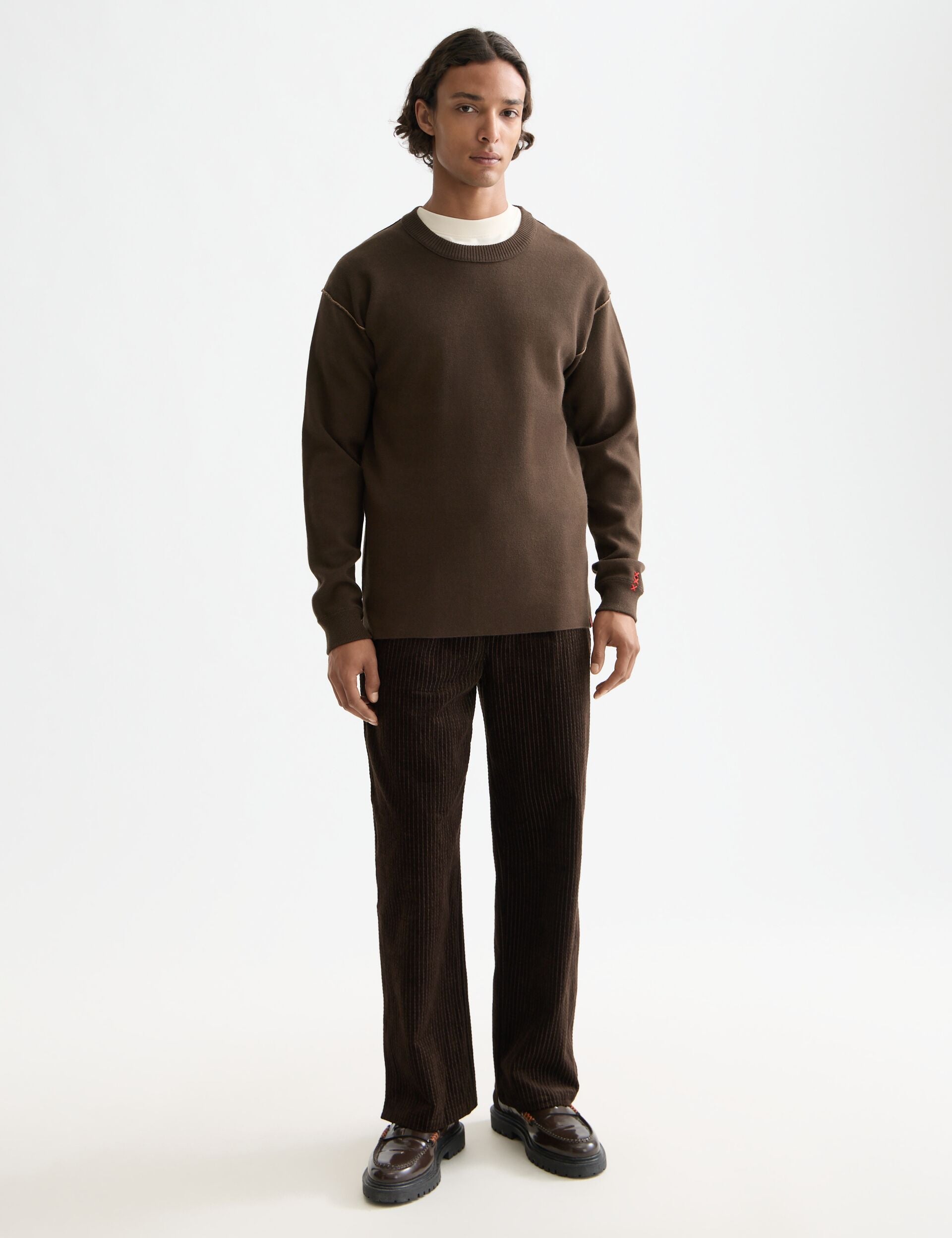 Merino double face dropped shoulder crewneck