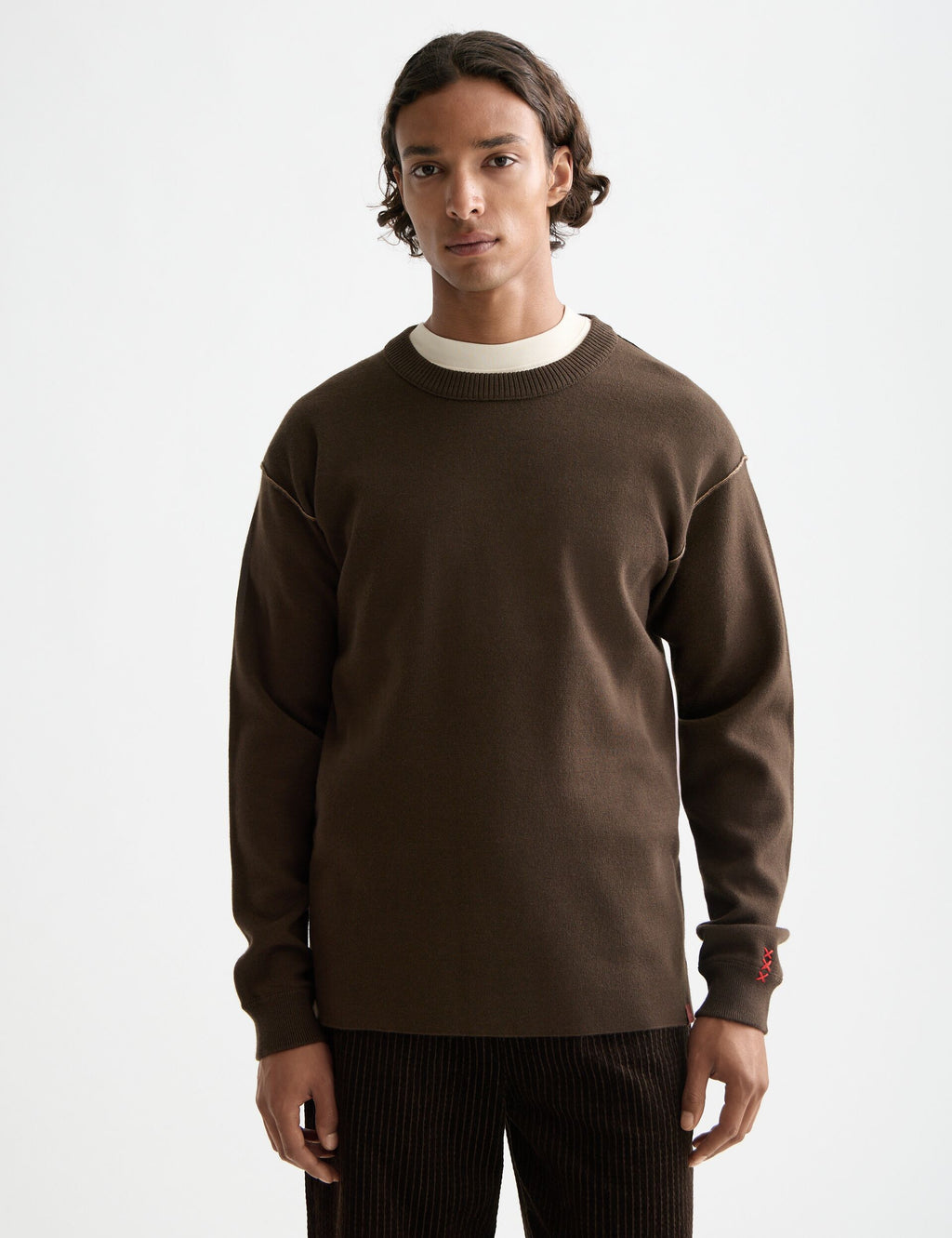 Merino double face dropped shoulder crewneck