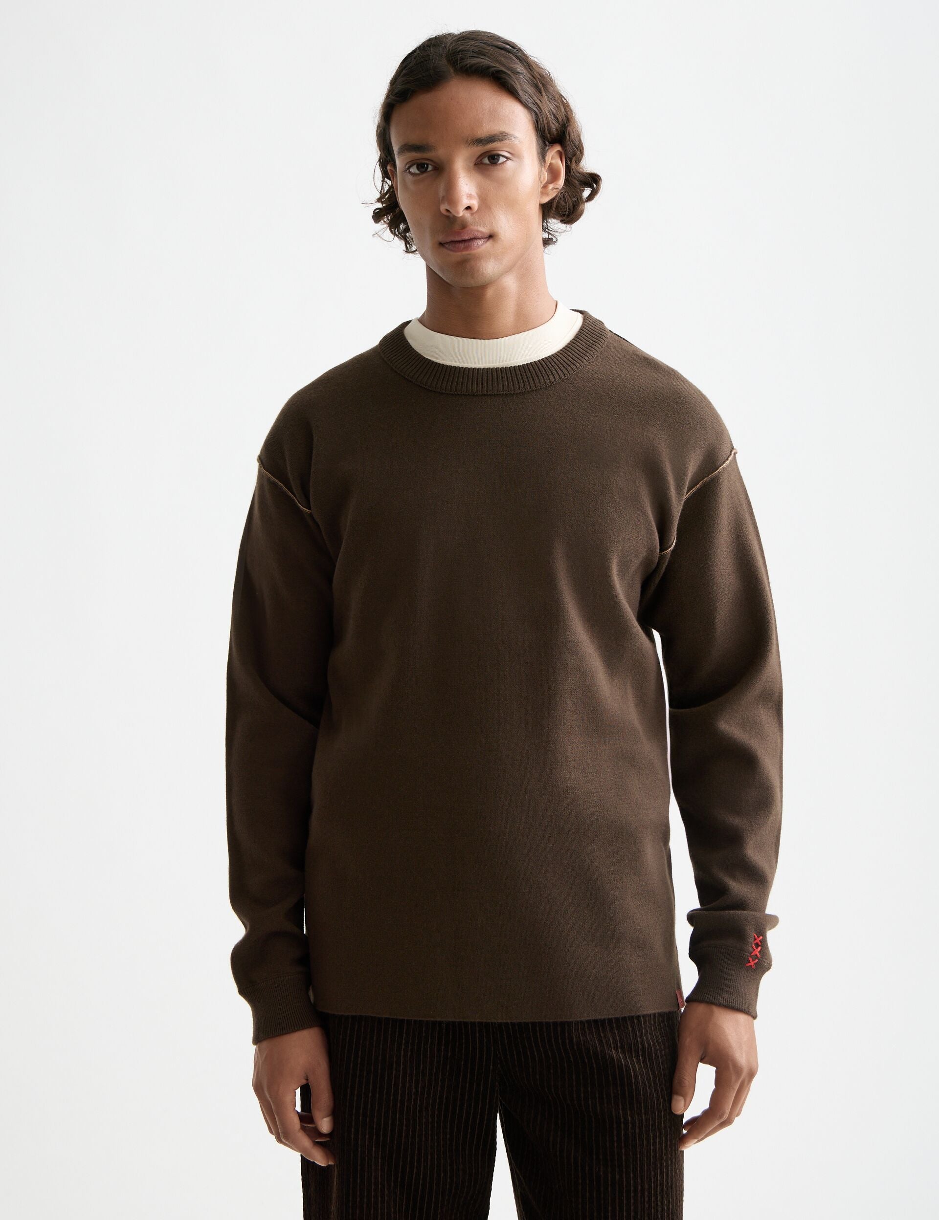 Merino double face dropped shoulder crewneck