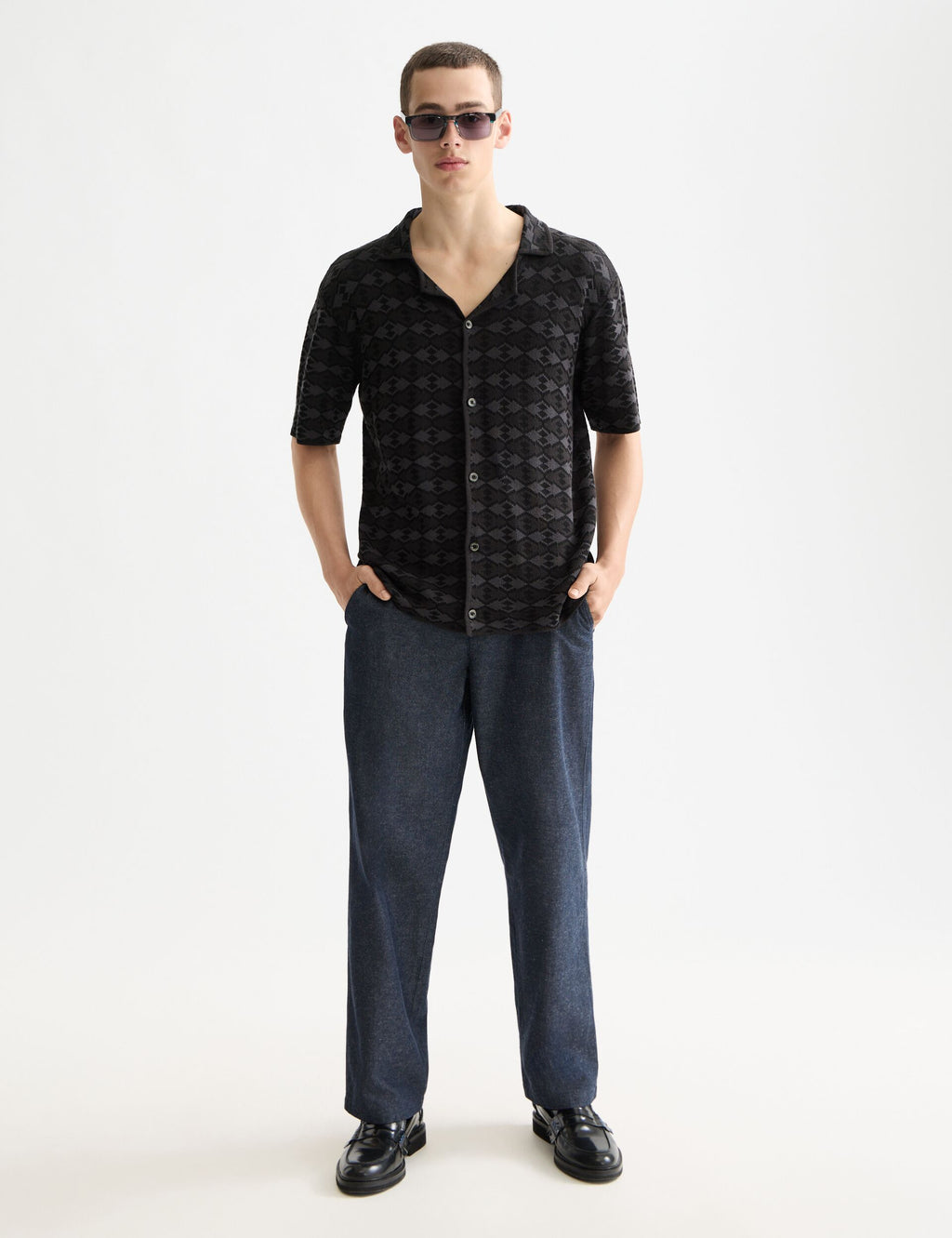 Tone on tone knitted polo