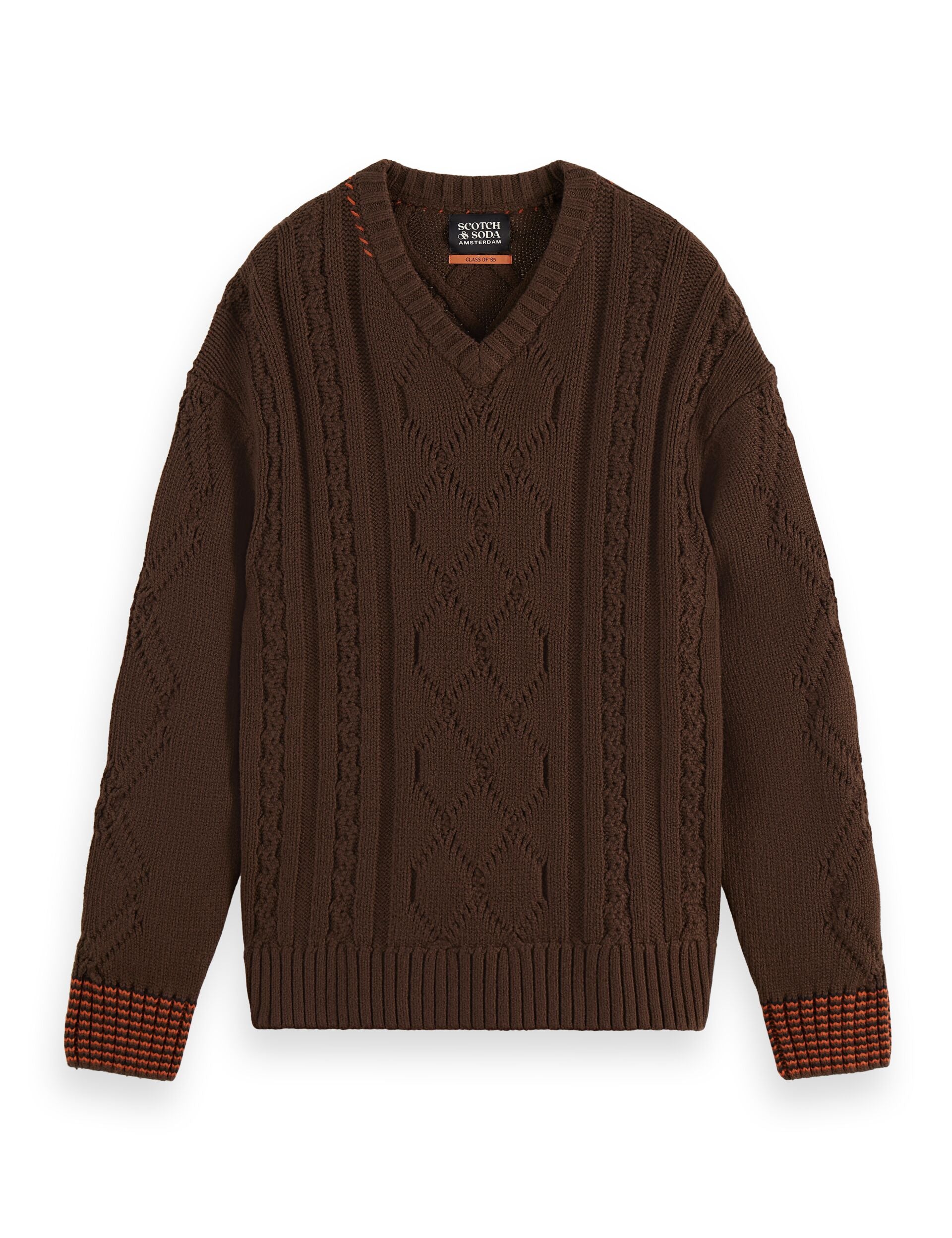 V-Neck chunky cable loose fit pullover