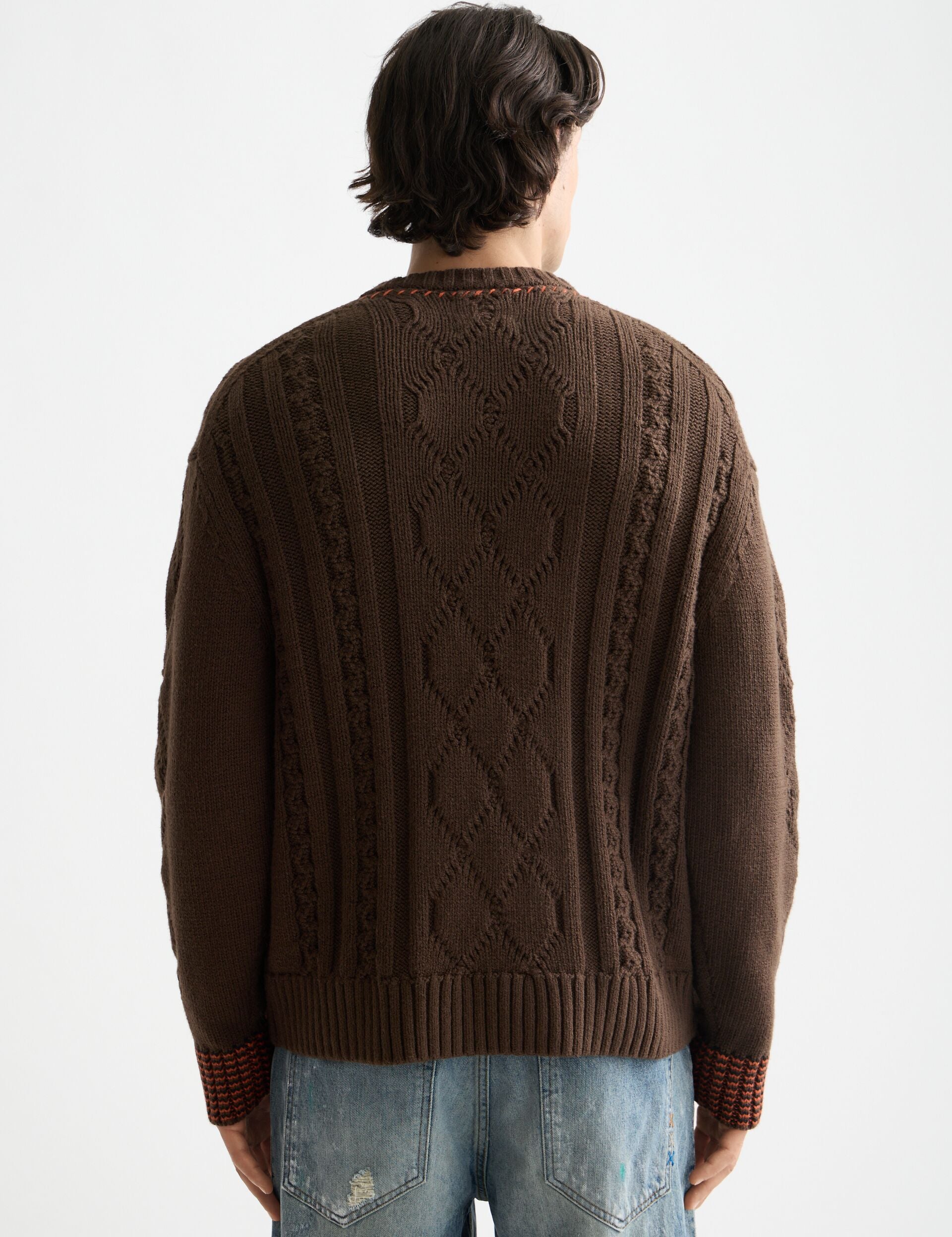 V-Neck chunky cable loose fit pullover