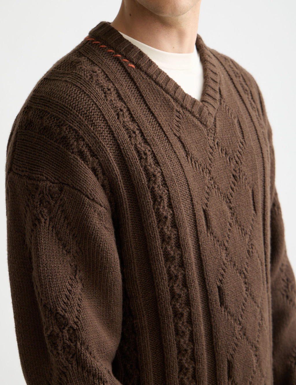 V-Neck chunky cable loose fit pullover