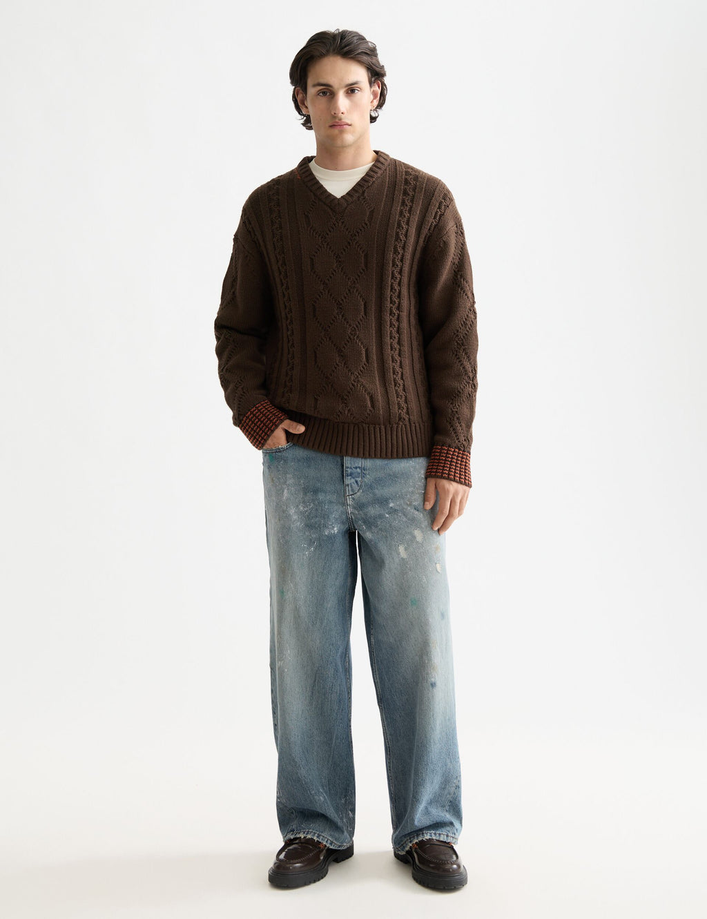 V-Neck chunky cable loose fit pullover