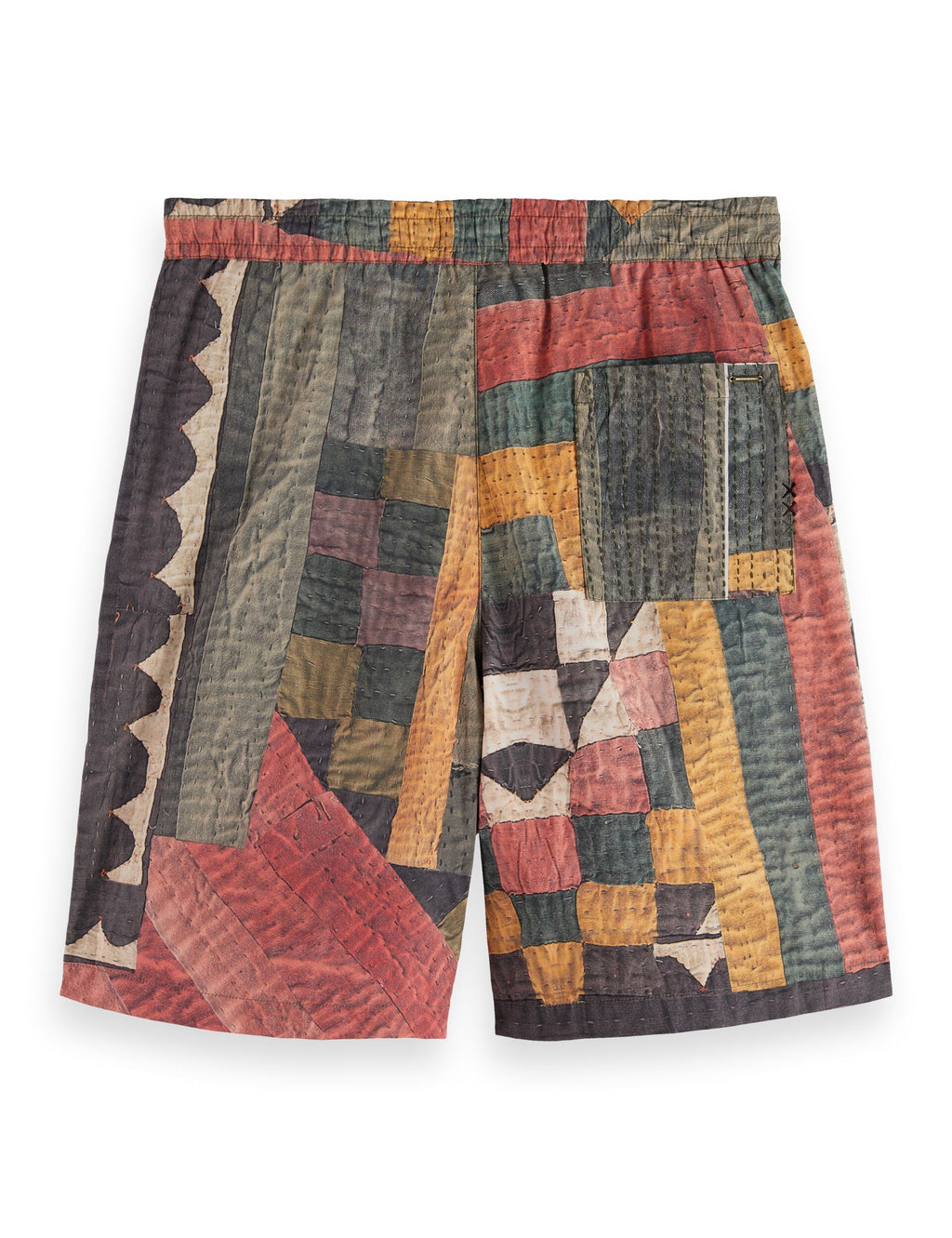 Printed patchwork cotton-poplin loose fit bermuda