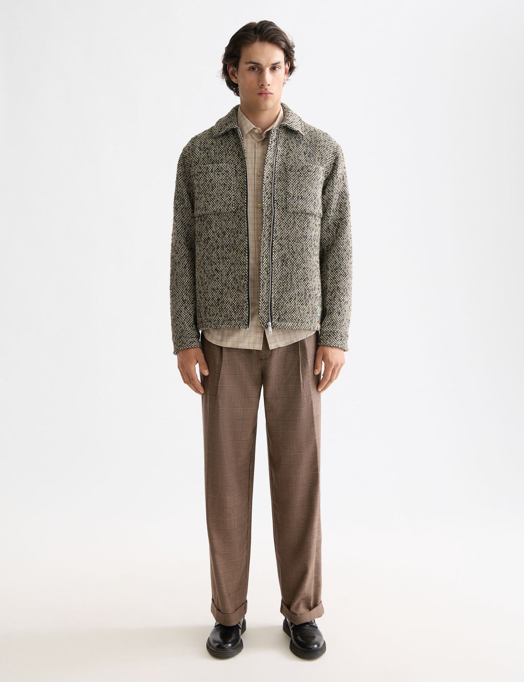 Multicoloured tweed wool-blend overshirt