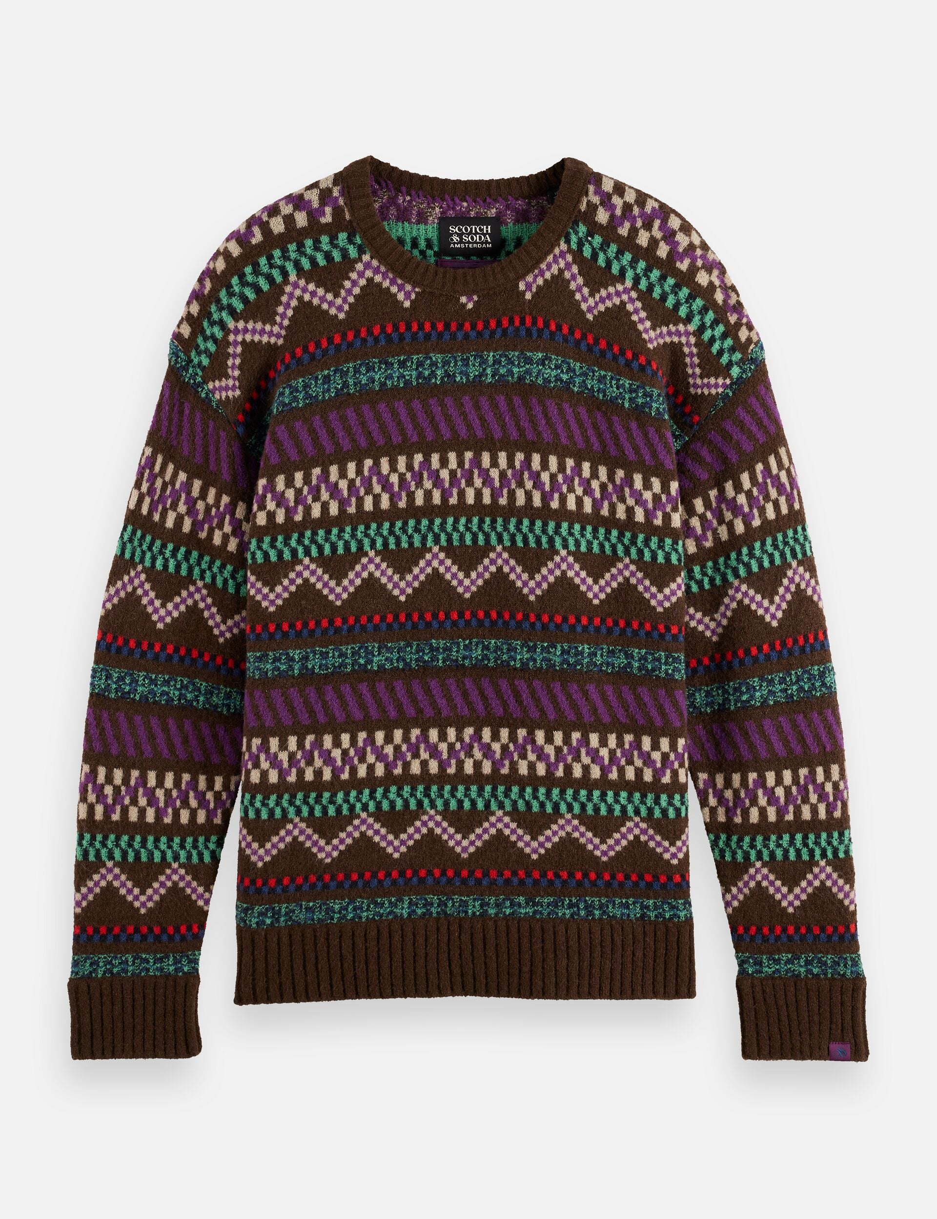 Jacquard dropped shoulder crewneck