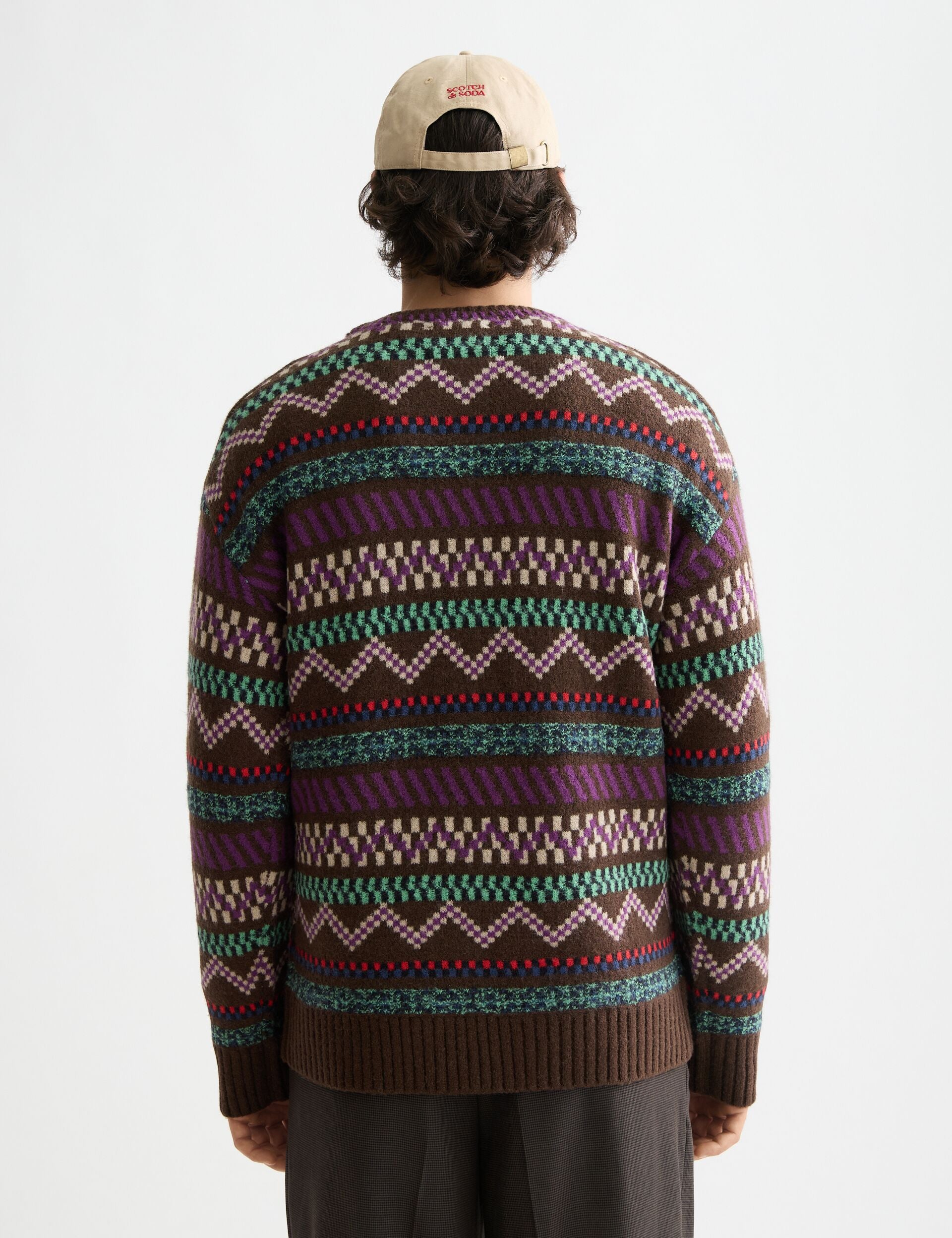 Jacquard dropped shoulder crewneck