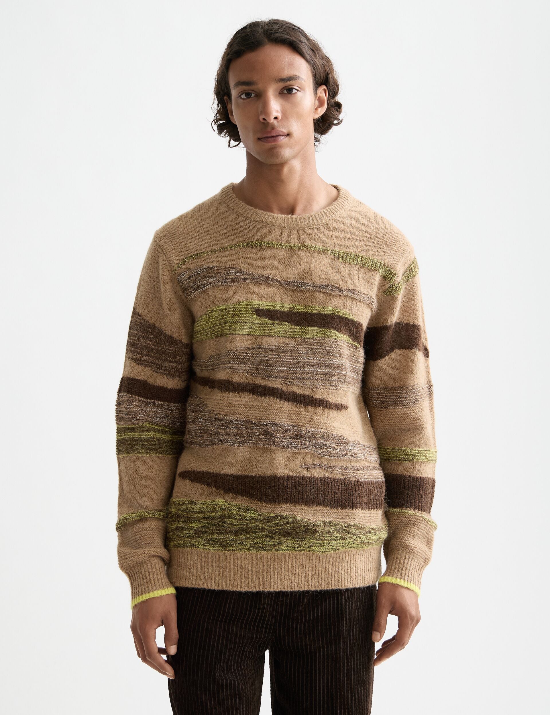 Fluffy alpaca wool blend crew neck