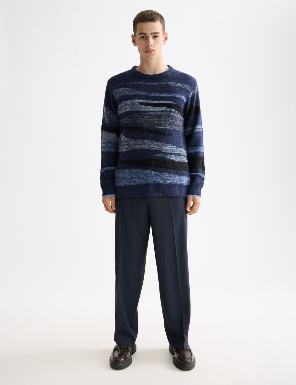 Fluffy alpaca wool blend crew neck